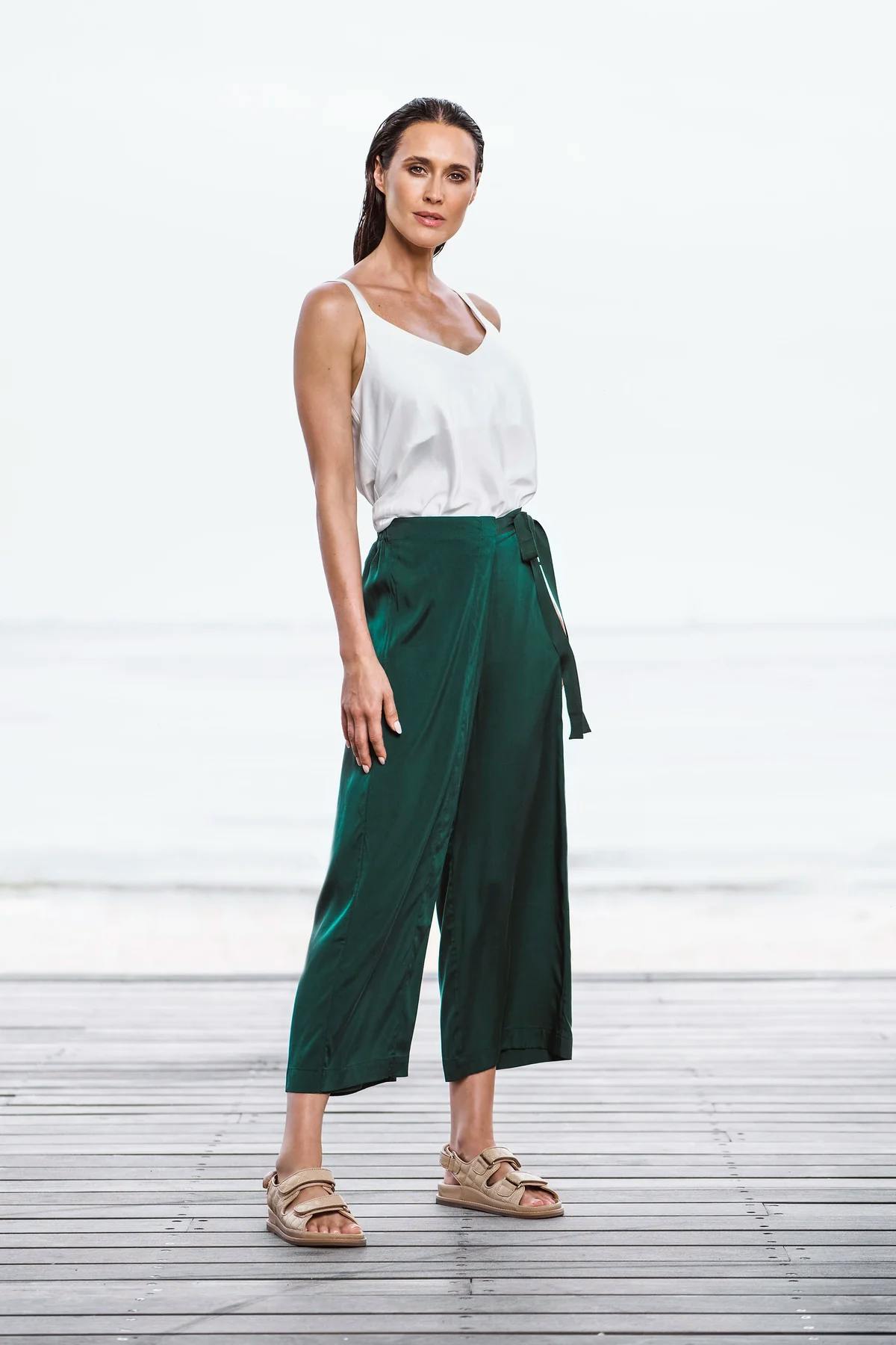 LUXE STRETCH CUPRO WRAP FRONT WIDE LEG PANT ALEZIO, a product by LOUNGE THE LABEL