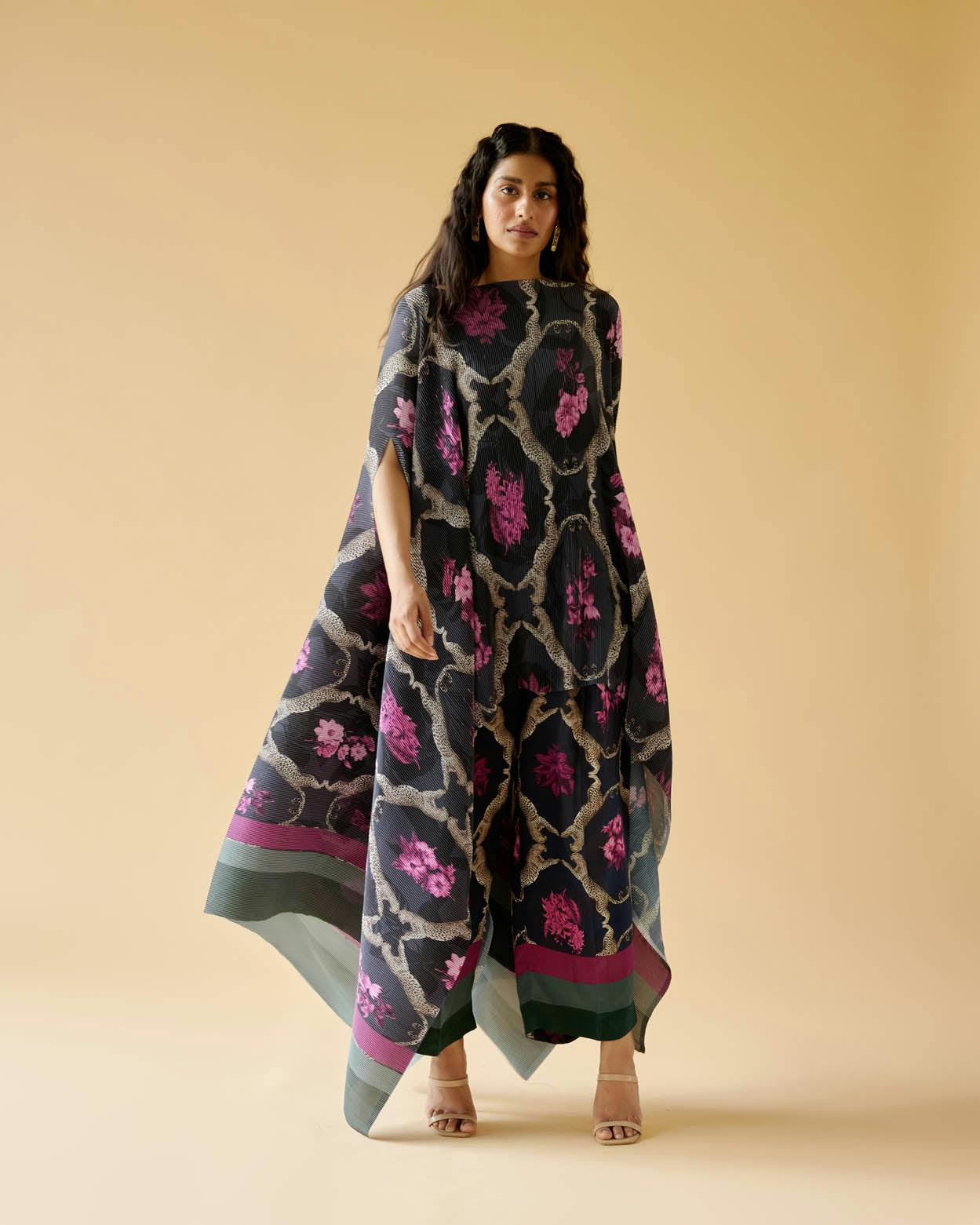 Midnight Dahlia Pleated Cape, a product by Moh India
