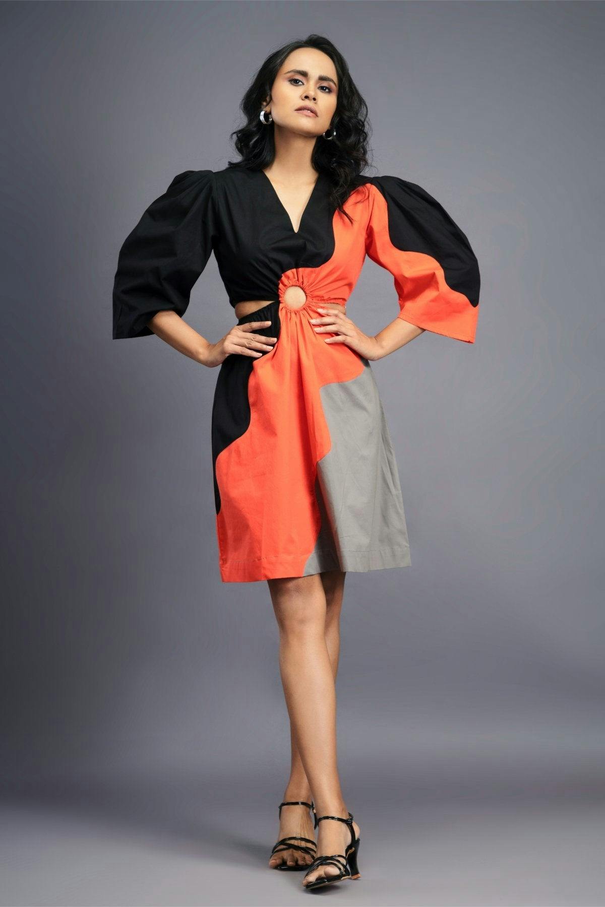 Thumbnail preview #0 for BB-1106-OG - Black Orange Cutout Dress