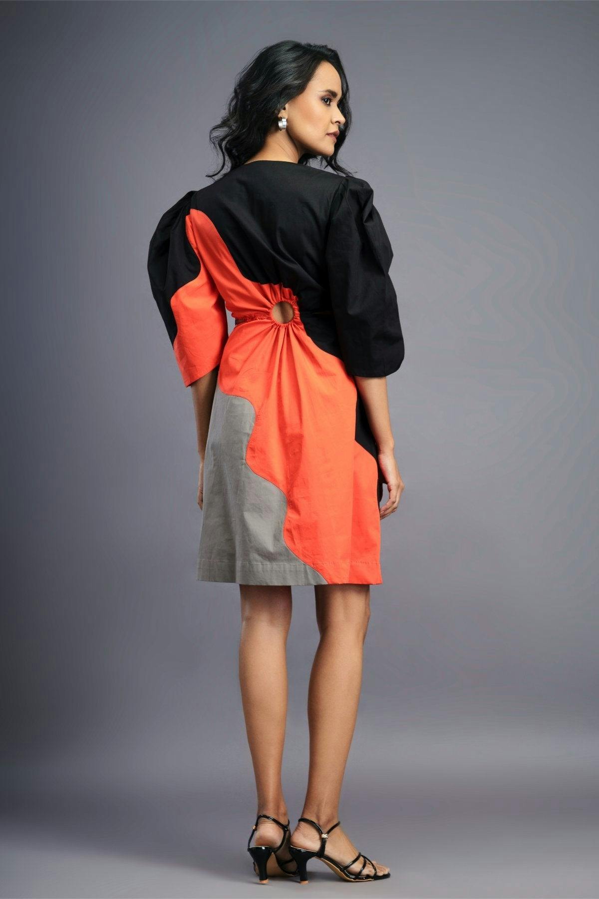 Thumbnail preview #1 for BB-1106-OG - Black Orange Cutout Dress