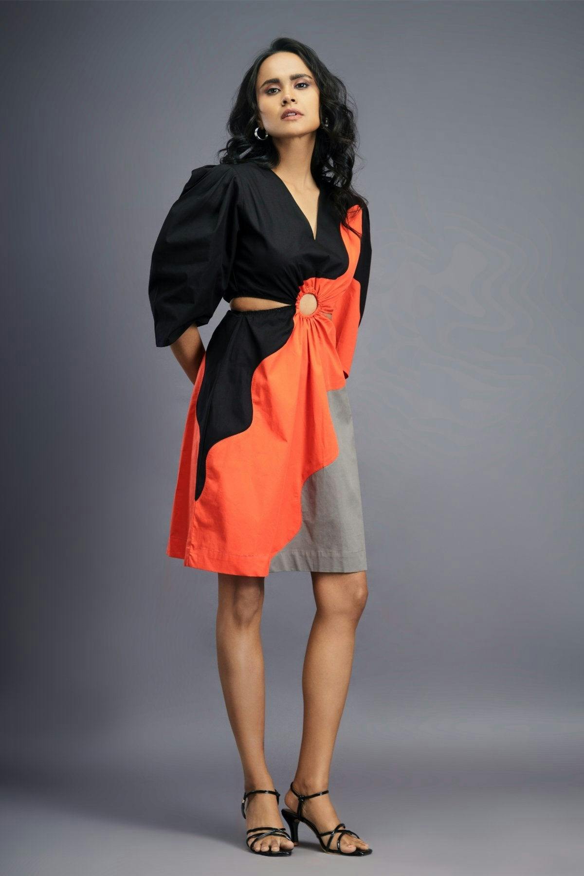 Thumbnail preview #5 for BB-1106-OG - Black Orange Cutout Dress