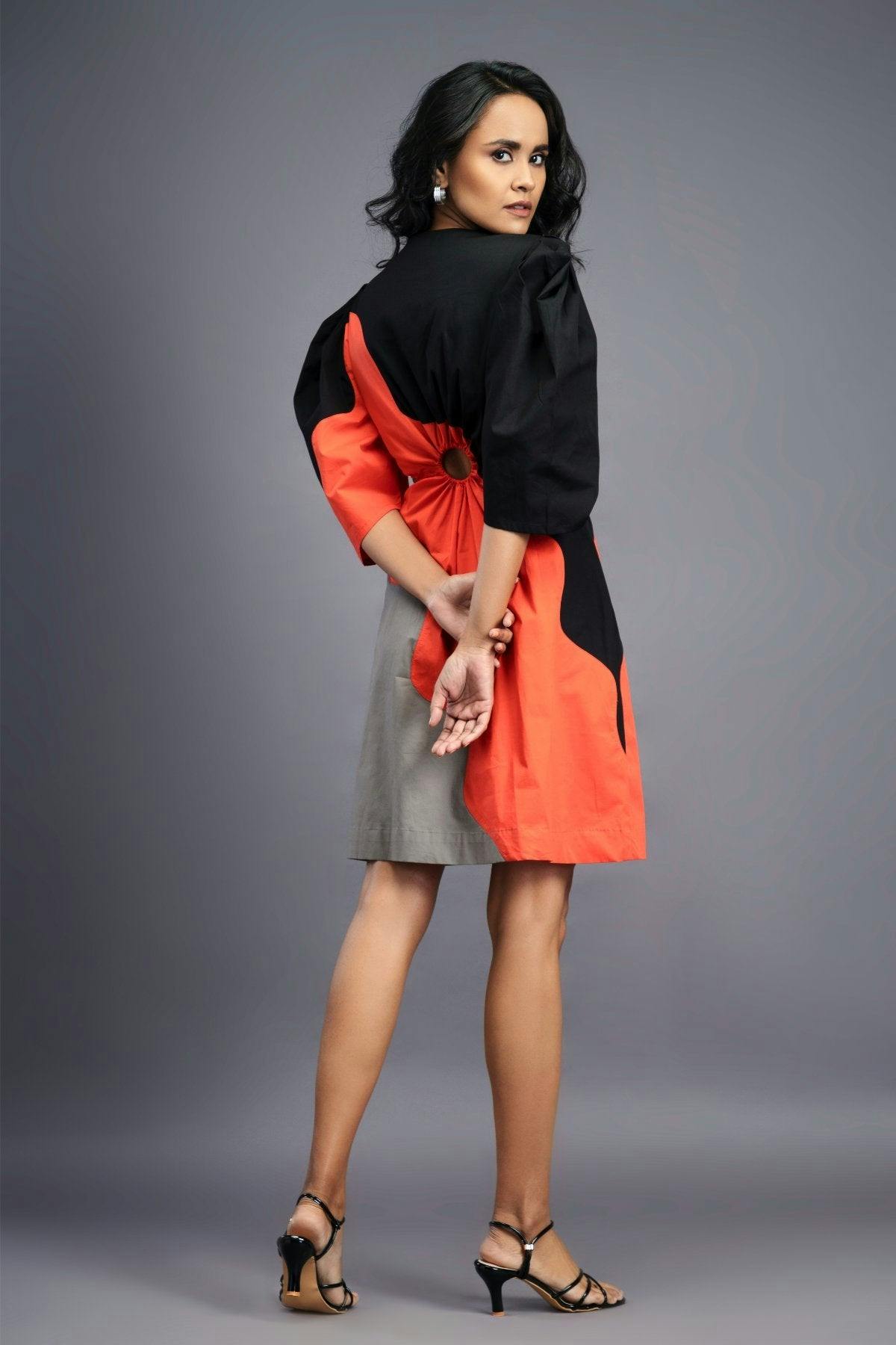 Thumbnail preview #4 for BB-1106-OG - Black Orange Cutout Dress