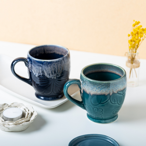 Blue Color Floral Design Ceramic Coffee Mug, a product by The Golden Theory