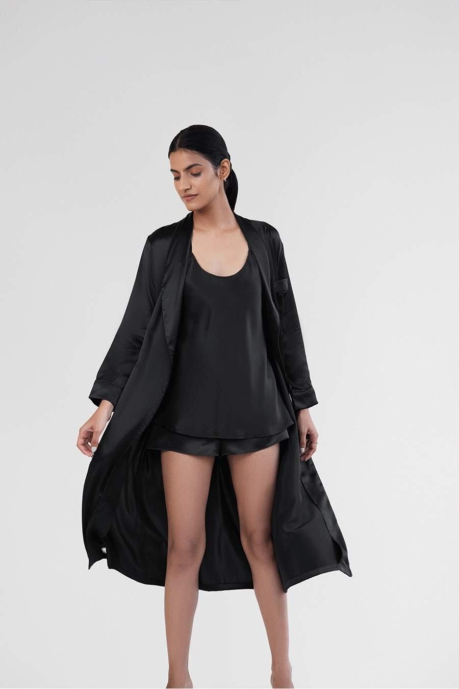 Midnight Black Silk Robe, a product by Sleeplove