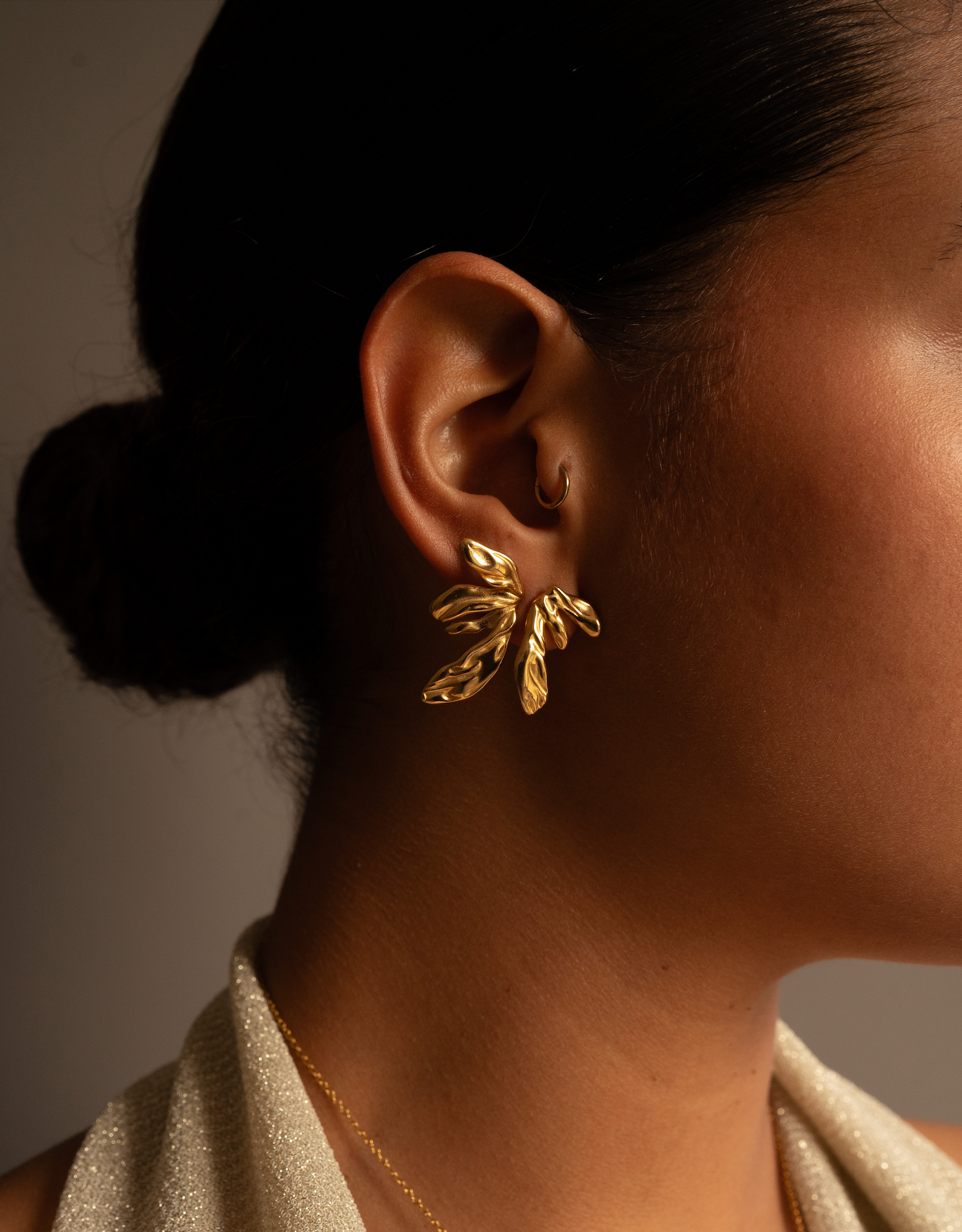 Yuka Two-Way Gold Flower Earrings, a product by By Majime 