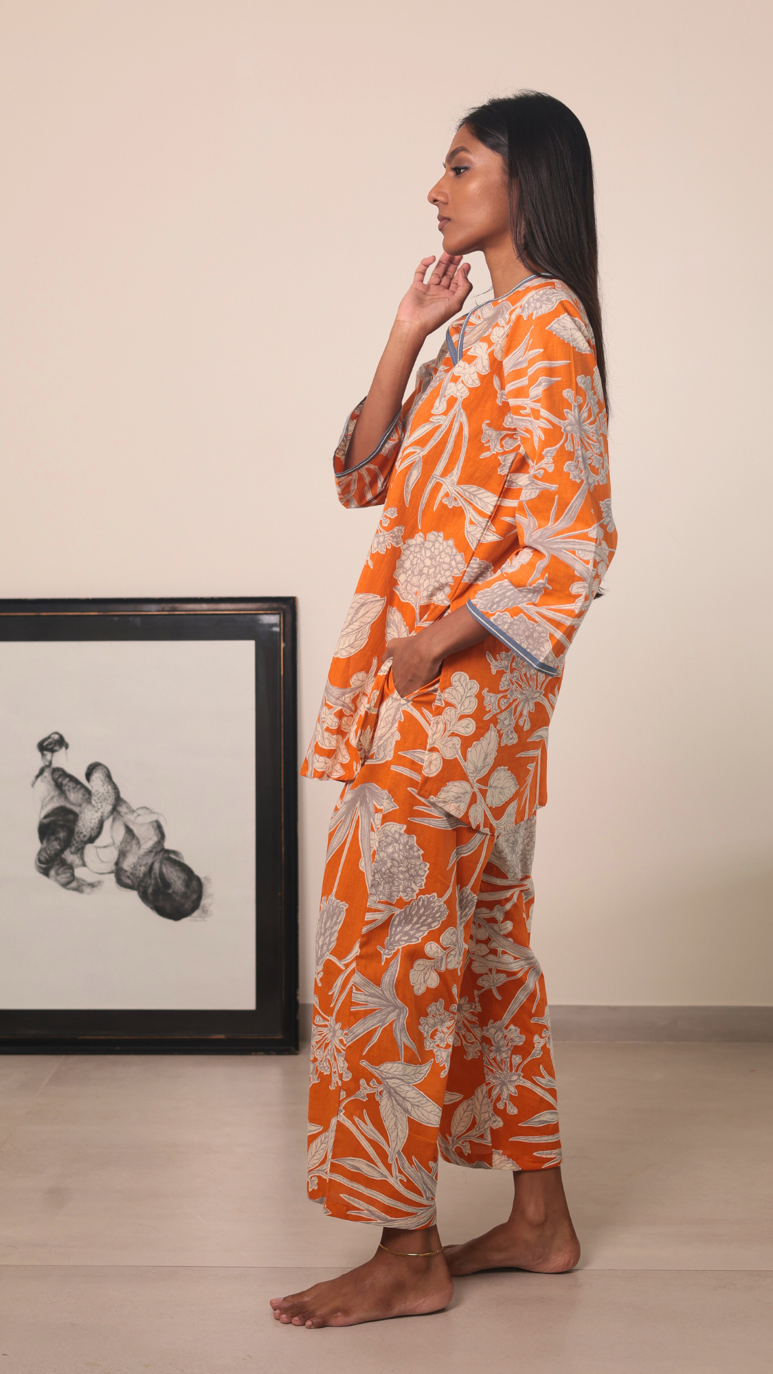 Thumbnail preview #2 for Yashoda Tunic Set - Orange Kodi Flowers