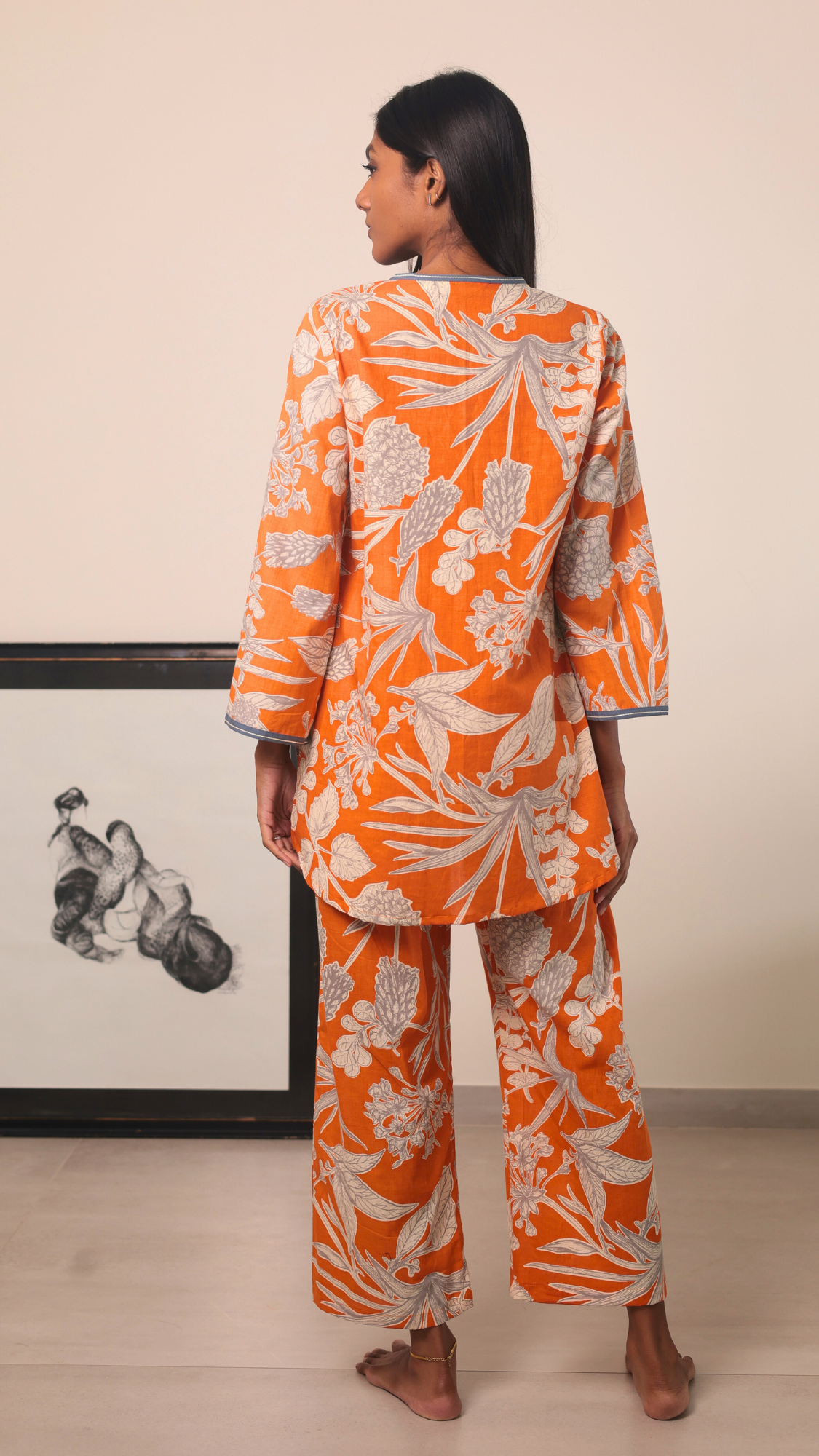 Thumbnail preview #3 for Yashoda Tunic Set - Orange Kodi Flowers