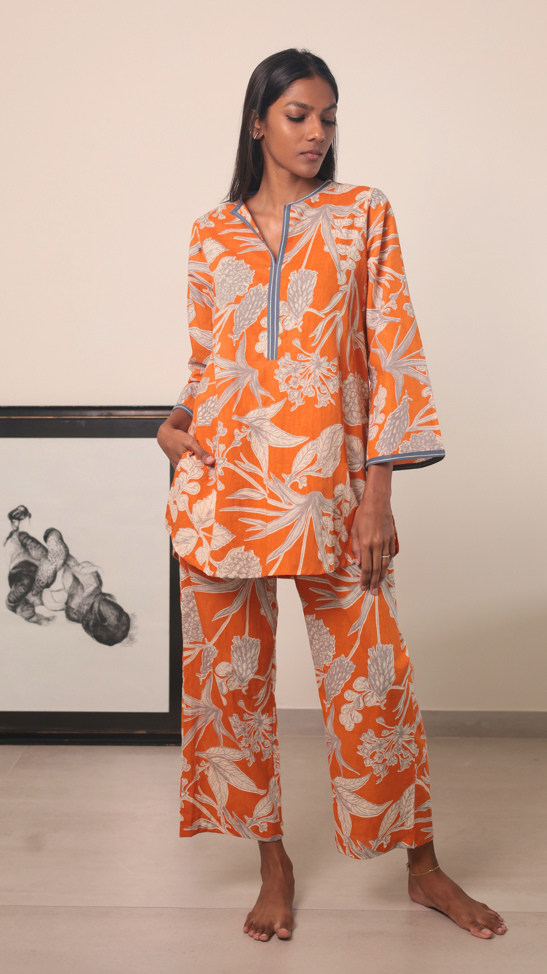 Thumbnail preview #0 for Yashoda Tunic Set - Orange Kodi Flowers