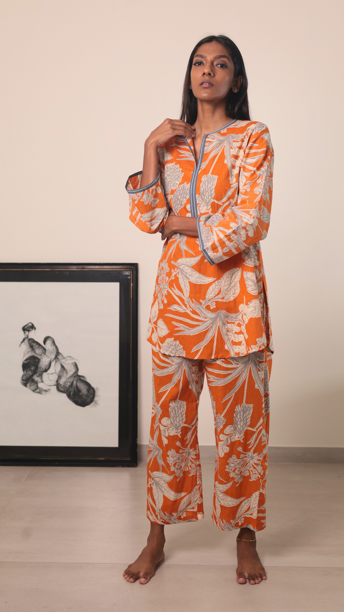 Thumbnail preview #4 for Yashoda Tunic Set - Orange Kodi Flowers