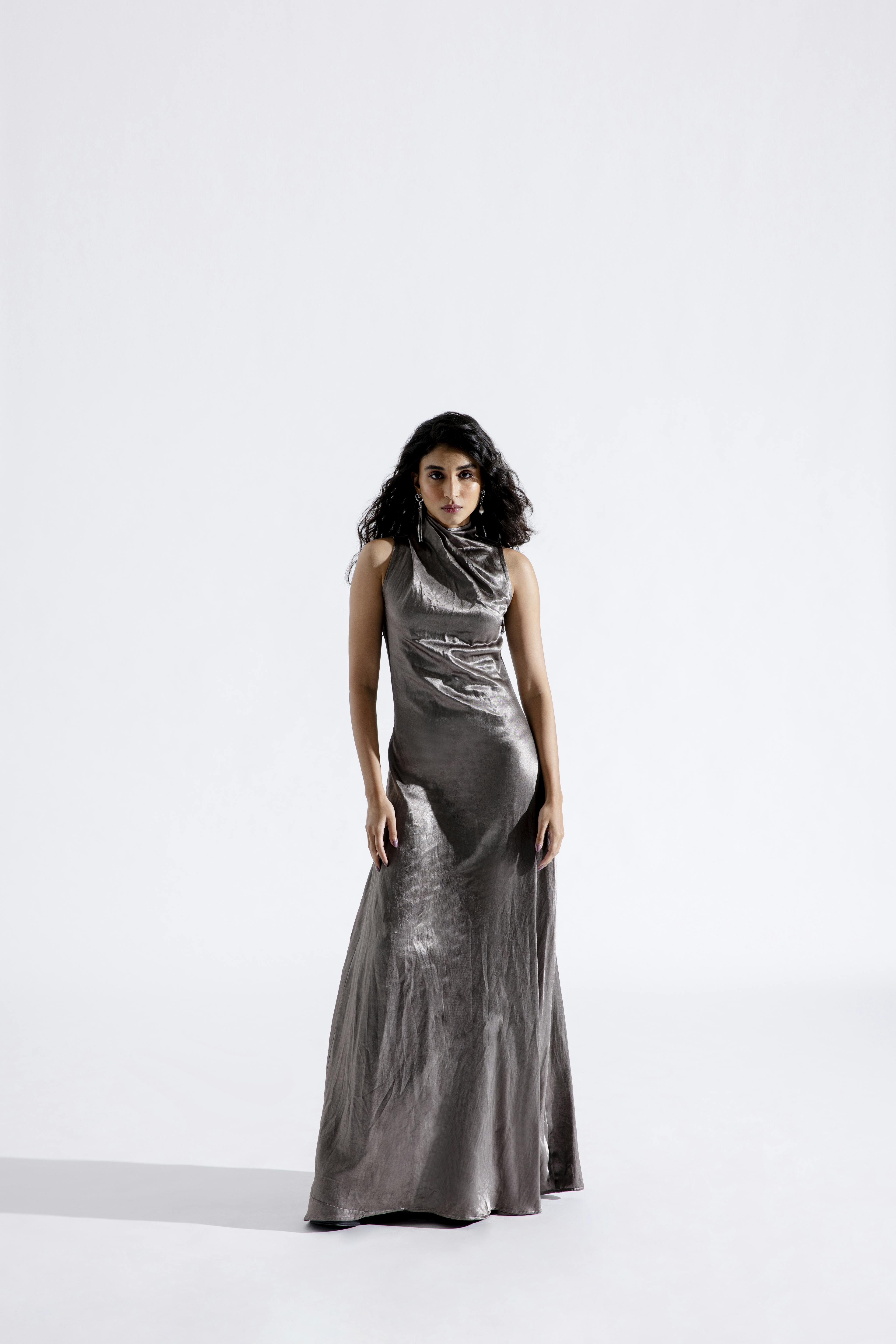 Stellar silver cowl dress, a product by AROKA