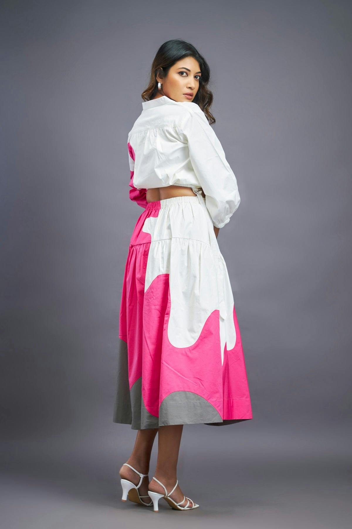 Thumbnail preview #2 for BB-1109-PG - White Pink Shirt & Skirt Co-ord Set