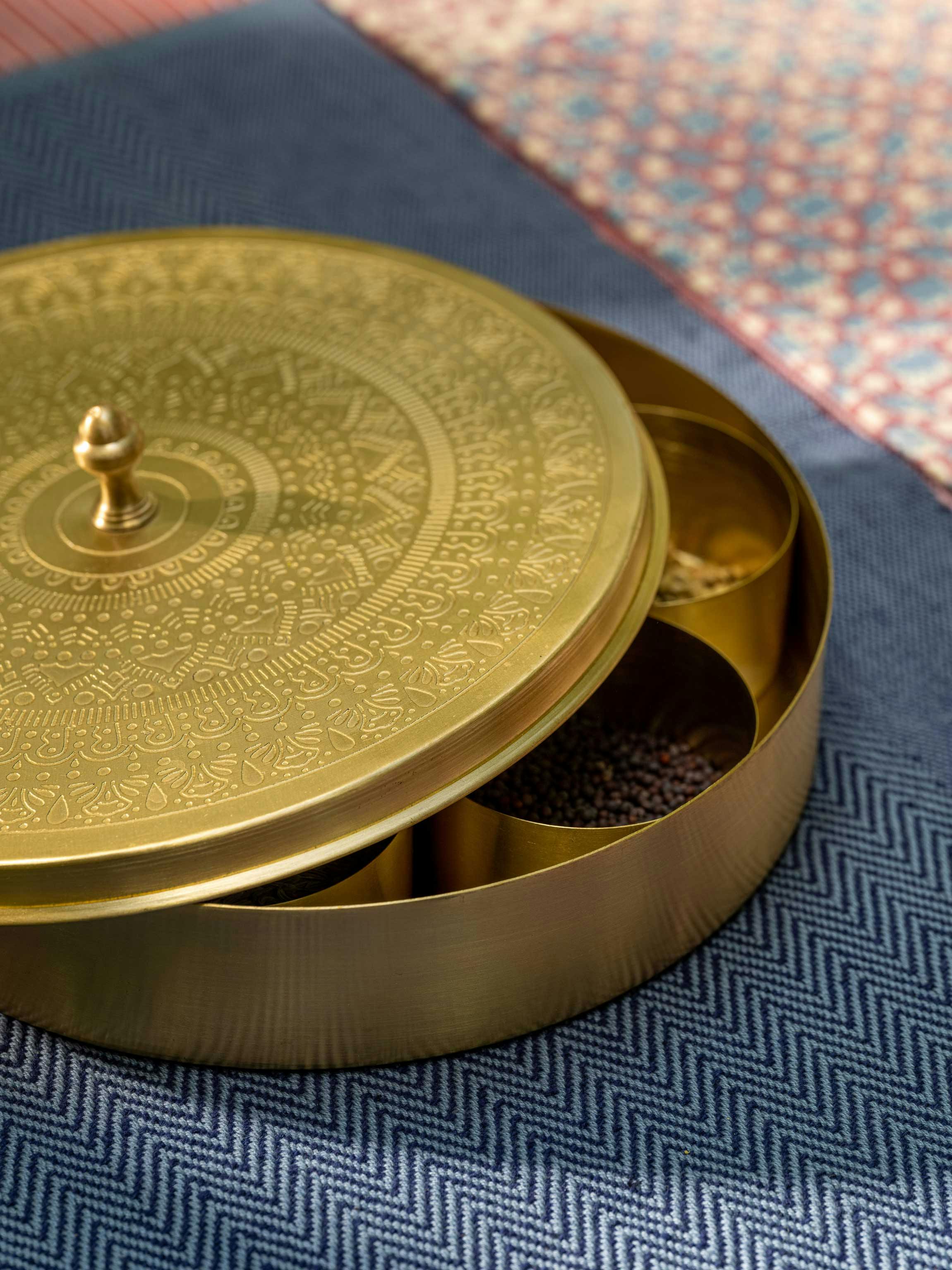 Ta'attur - Brass spice box, a product by Araana Homes