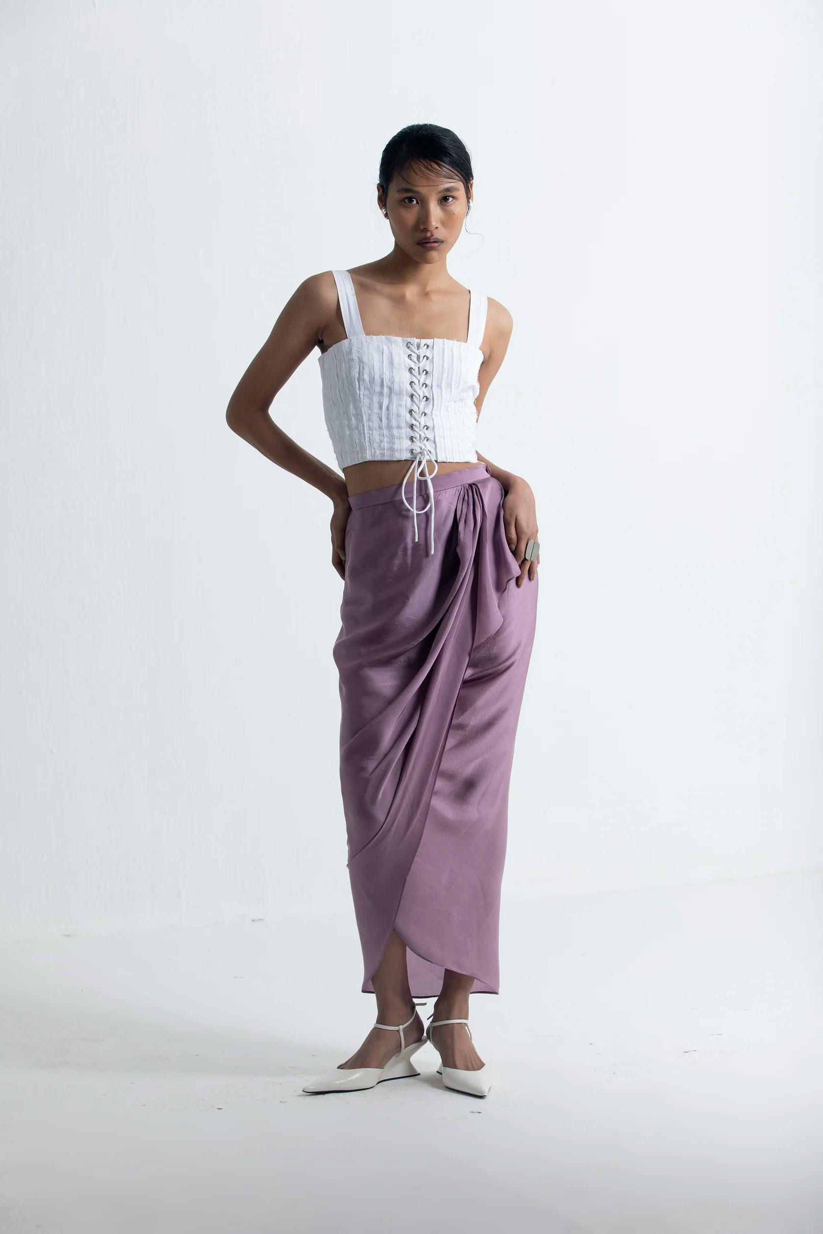 Lilac Overlap drape skirt, a product by Corpora Studio