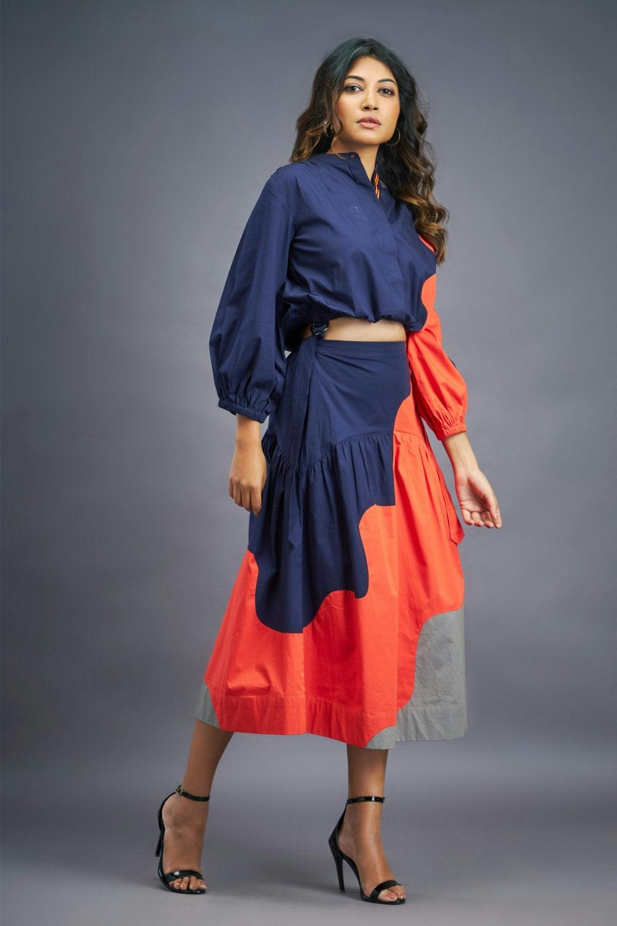 Navy Blue Orange Shirt & Skirt Co-ord Set, a product by Deepika Arora