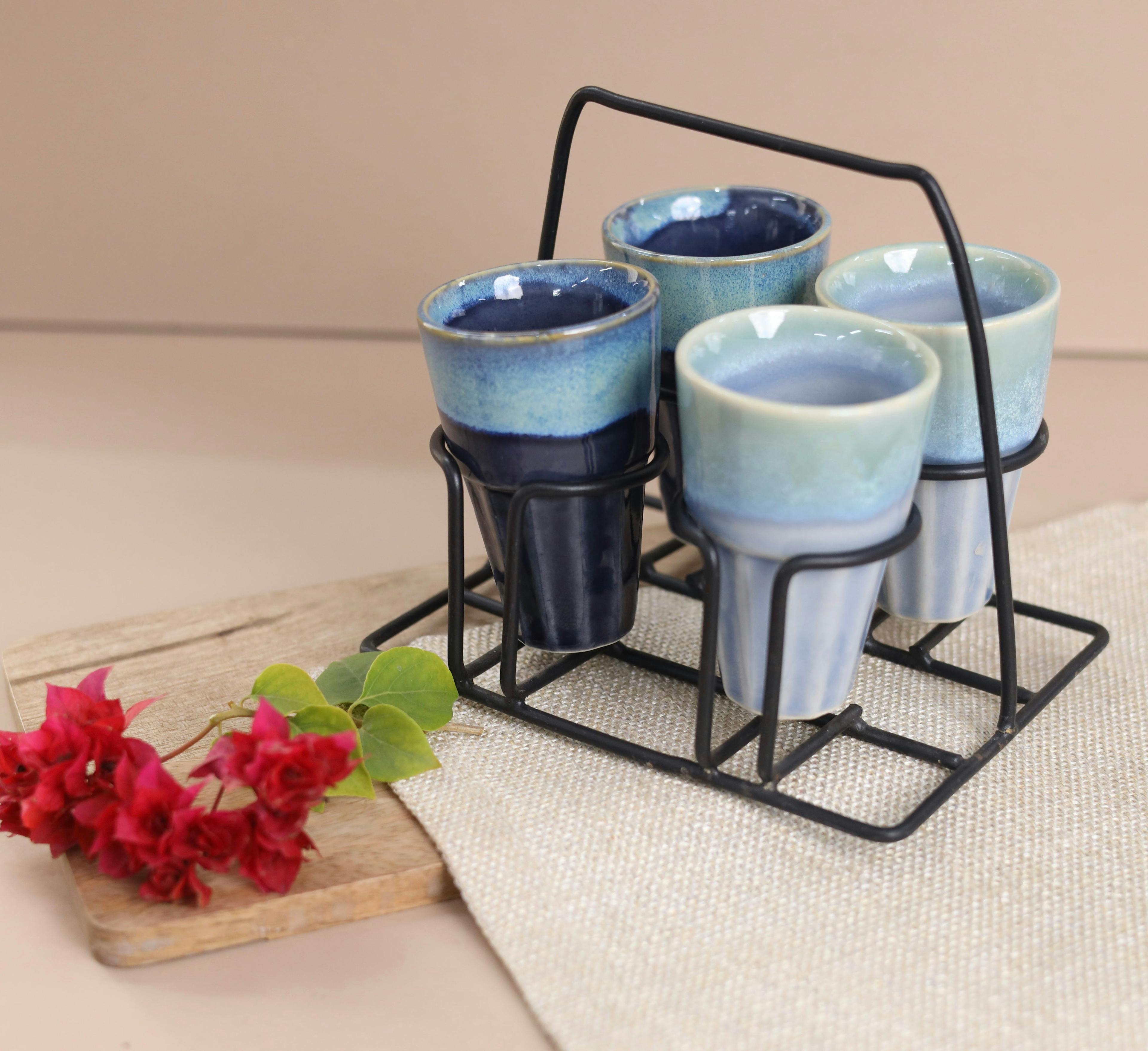 4 Chai Glasses with Stand - Dark Blue and Light Blue, a product by Olive Home accent