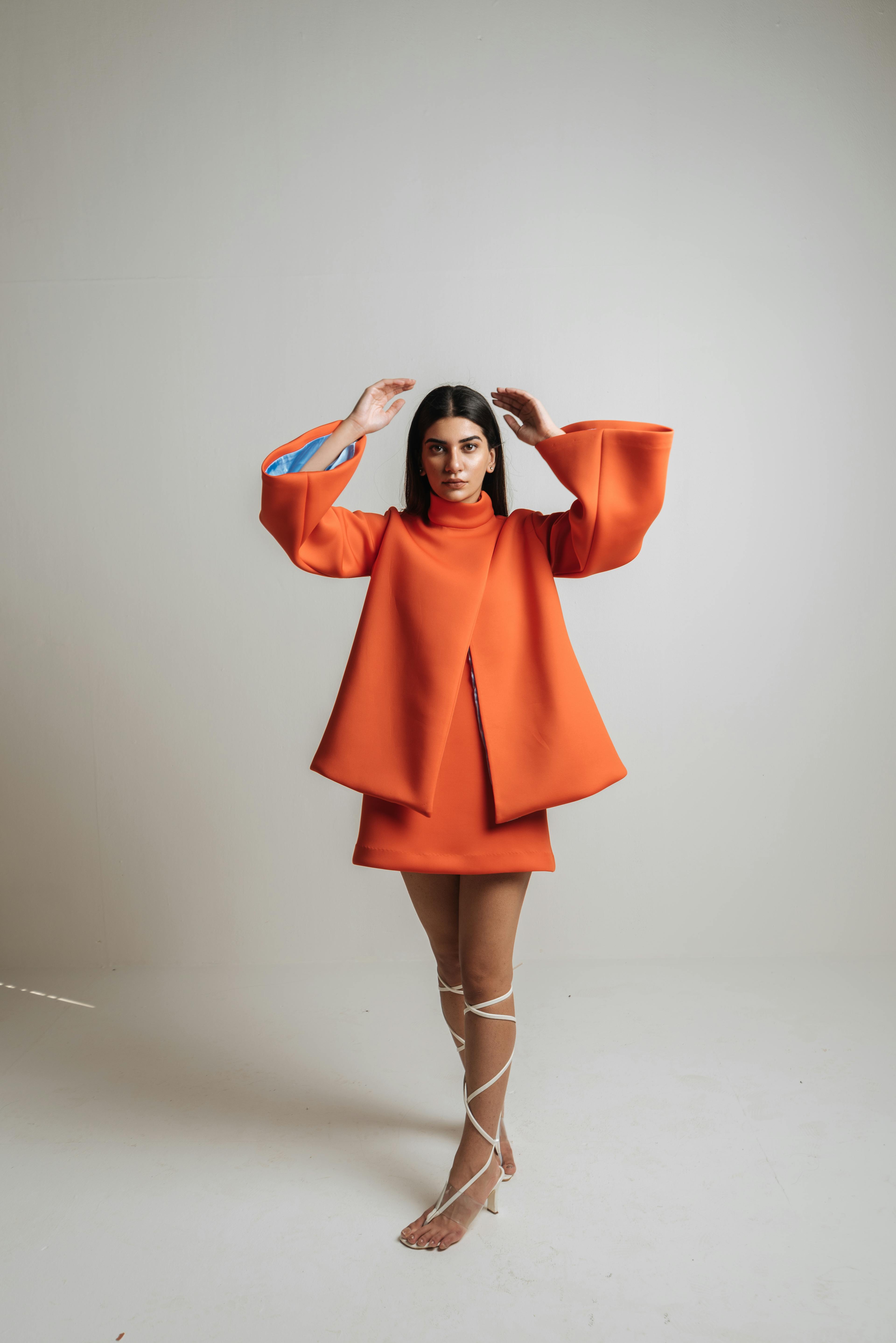 Orange Neoprene Coat Set, a product by Kritika Madan