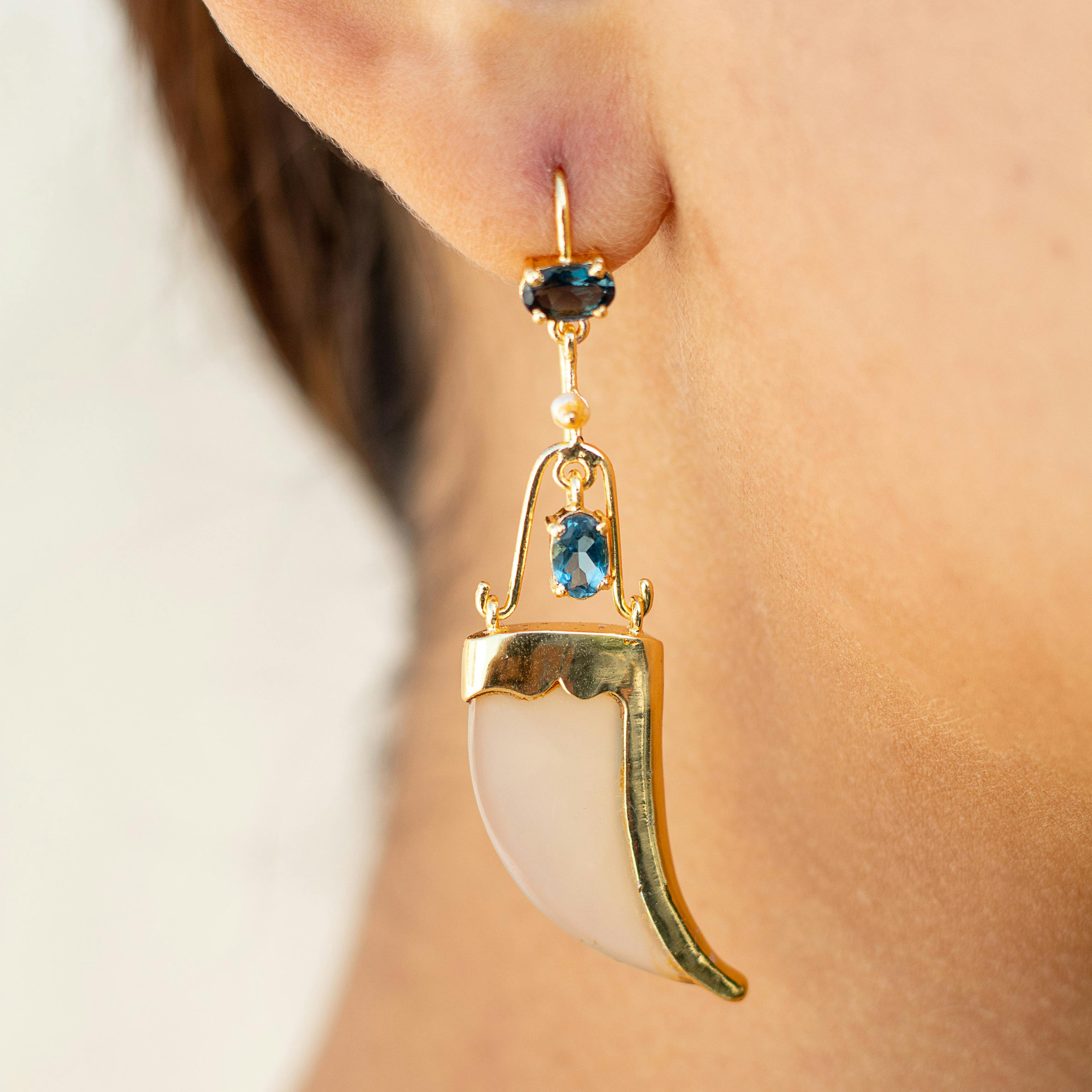 AVANI Faux Tiger Claw Blue Imperial Earrings, a product by Baka