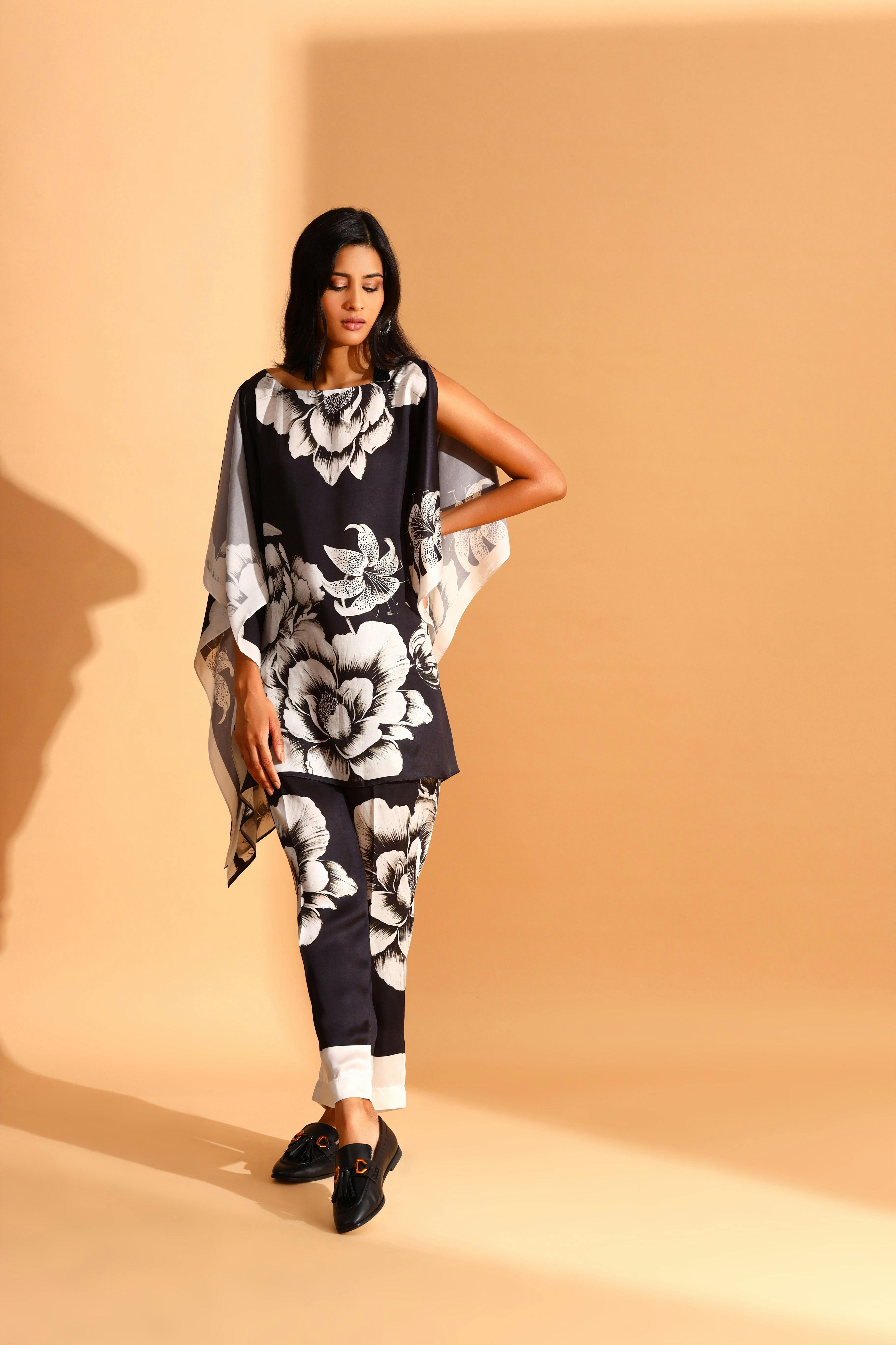 BLACK ROSE TUNIC & TROUSERS CO-ORDS SET, a product by Moh India