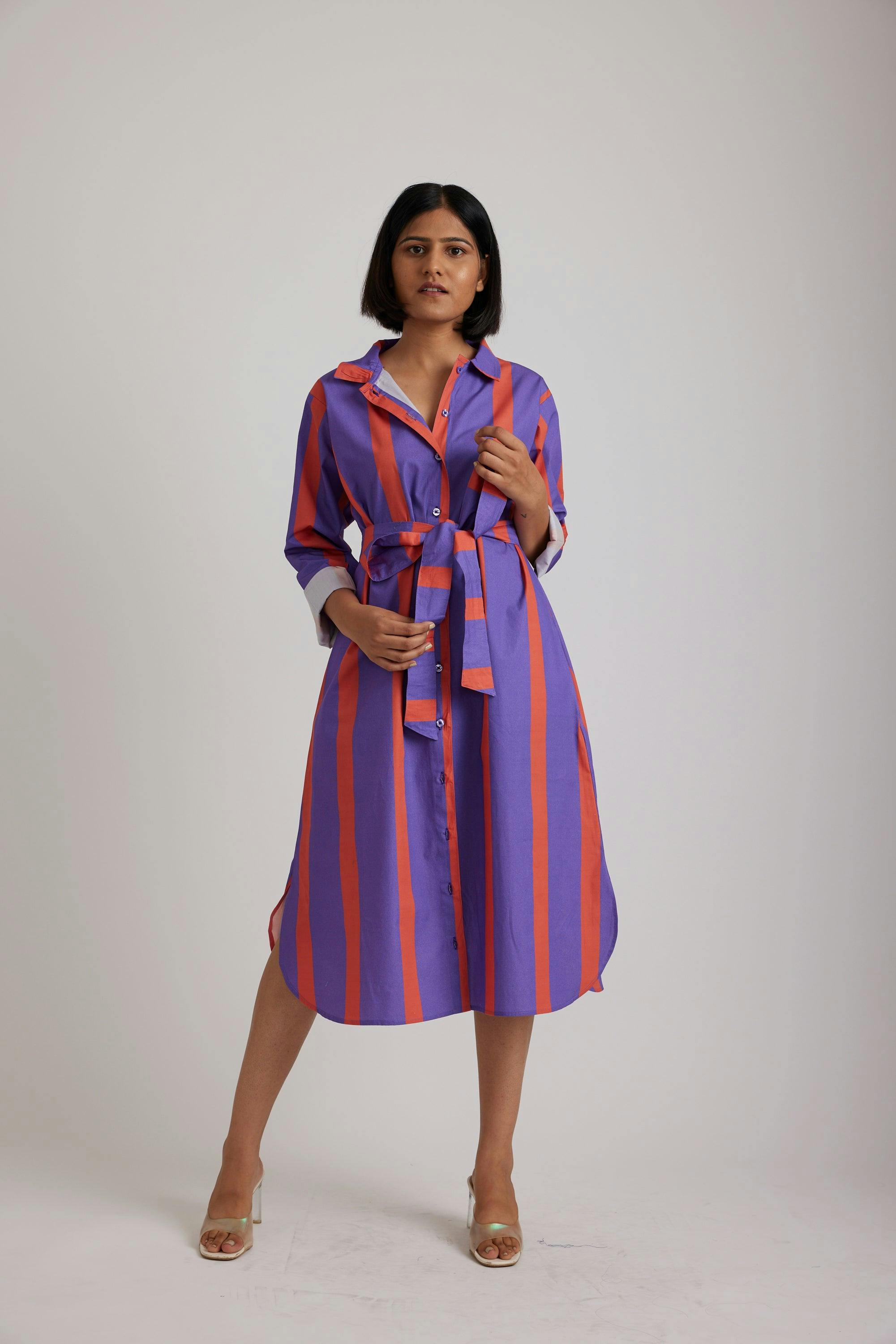 Style the stripe (long shirt with belt), a product by Radharaman