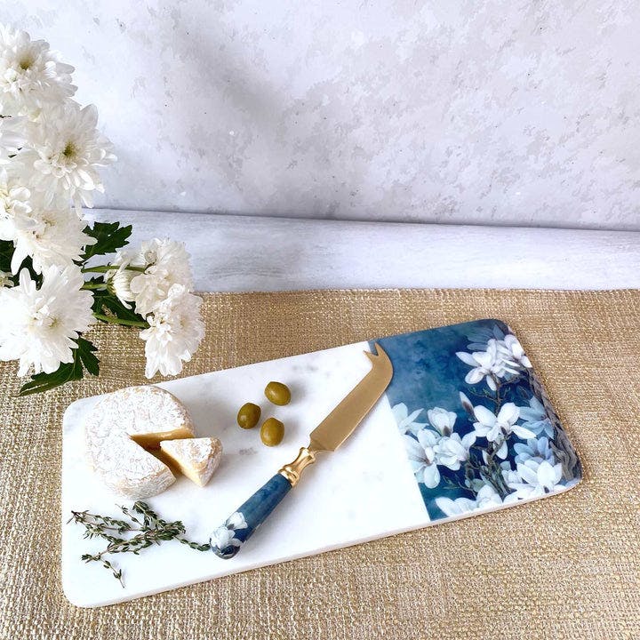 Marble Cheese Board With Cheese Knife - Ceylon Dusk, a product by Faaya Gifting