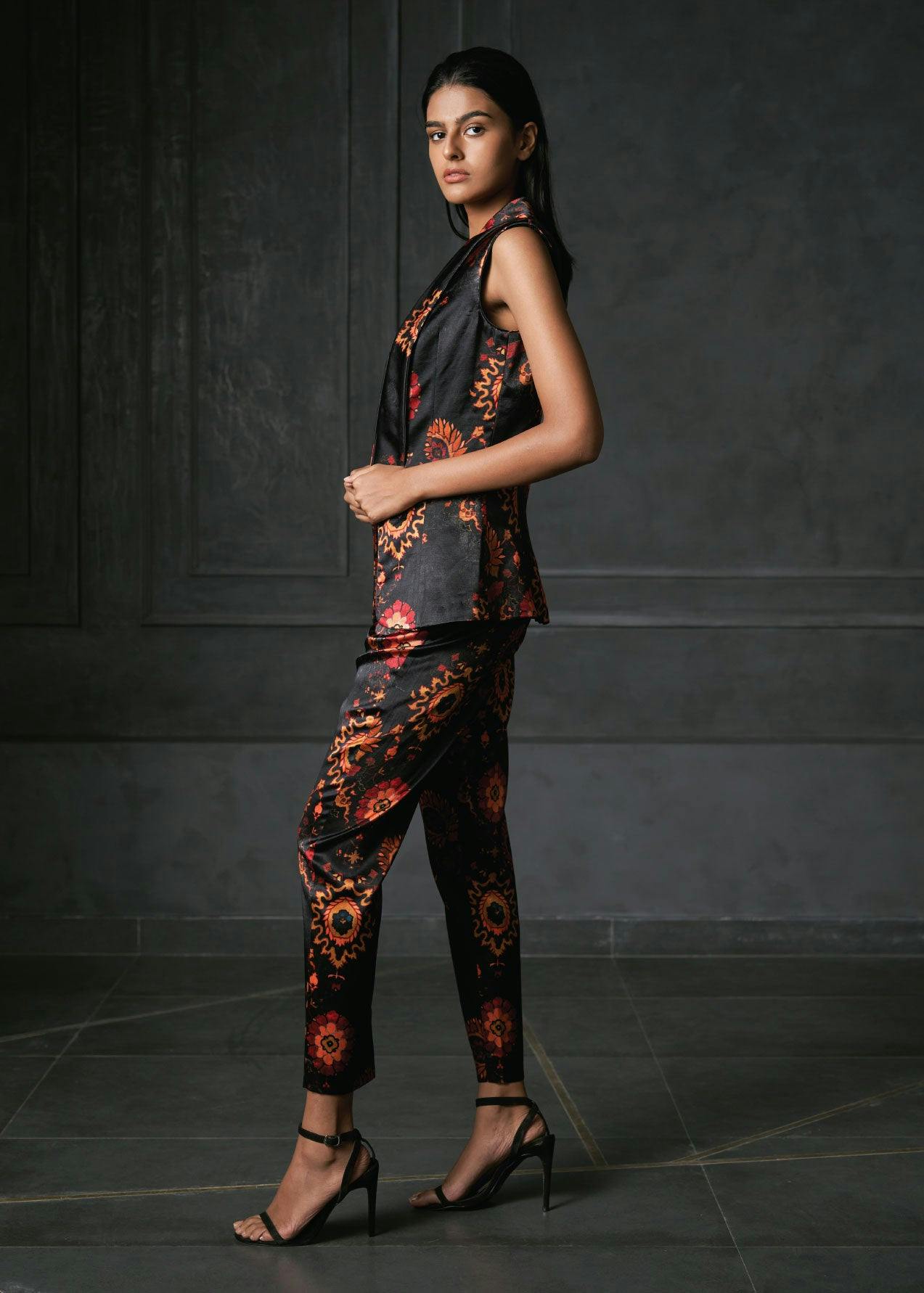 Calico in Black Printed Cigarette Pants, a product by Redefine by RD