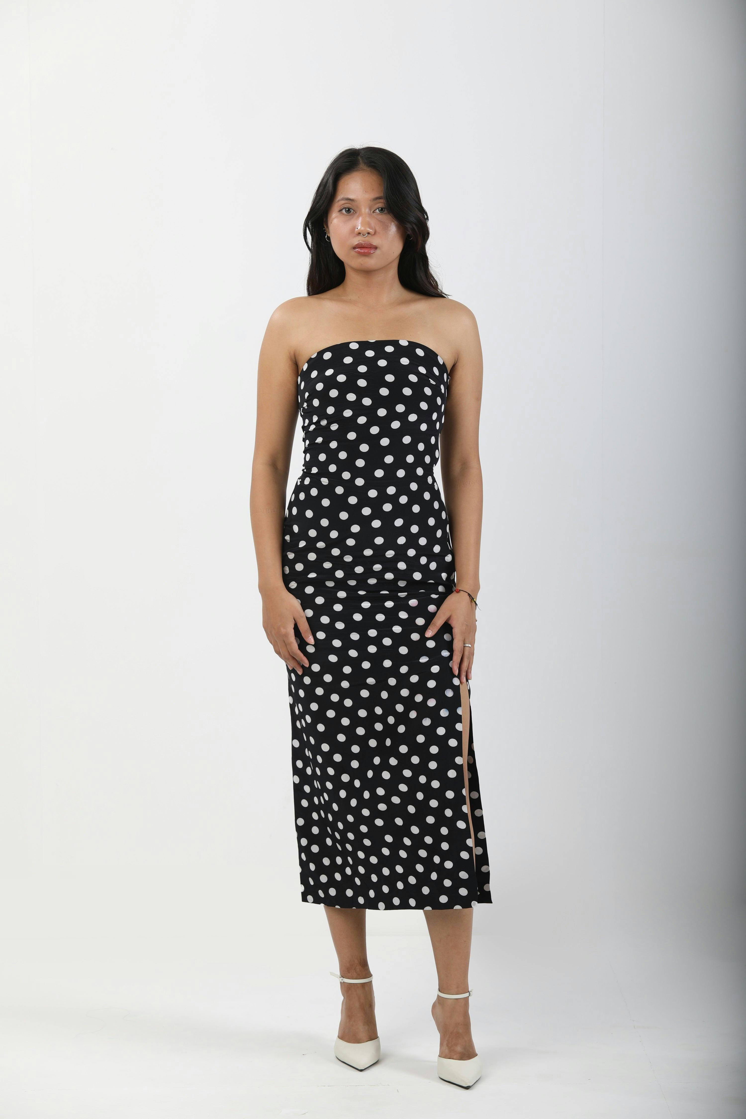 Convertible Cinching Tube Dress - Noir Dot, a product by izsi