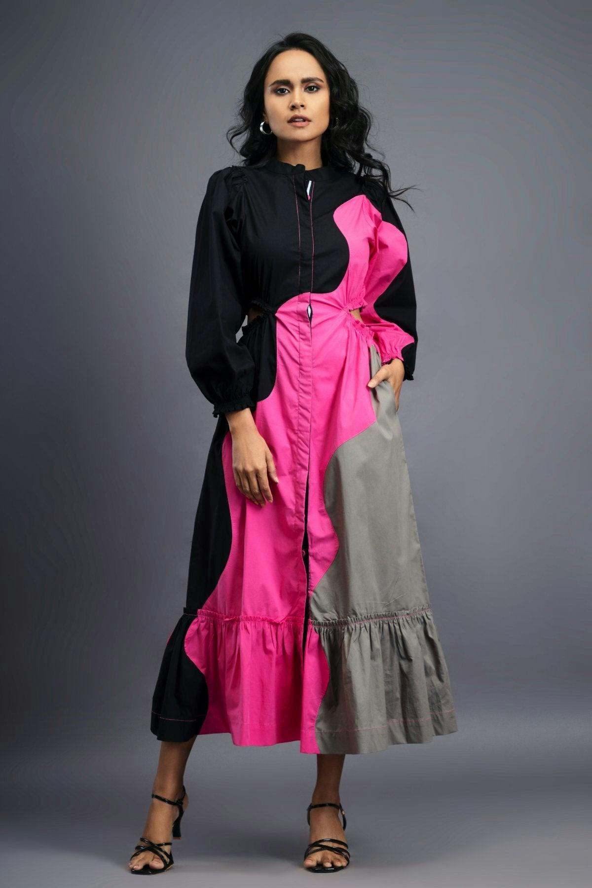 Thumbnail preview #0 for BB-1107-PG - Black Pink Maxi Shirt Dress