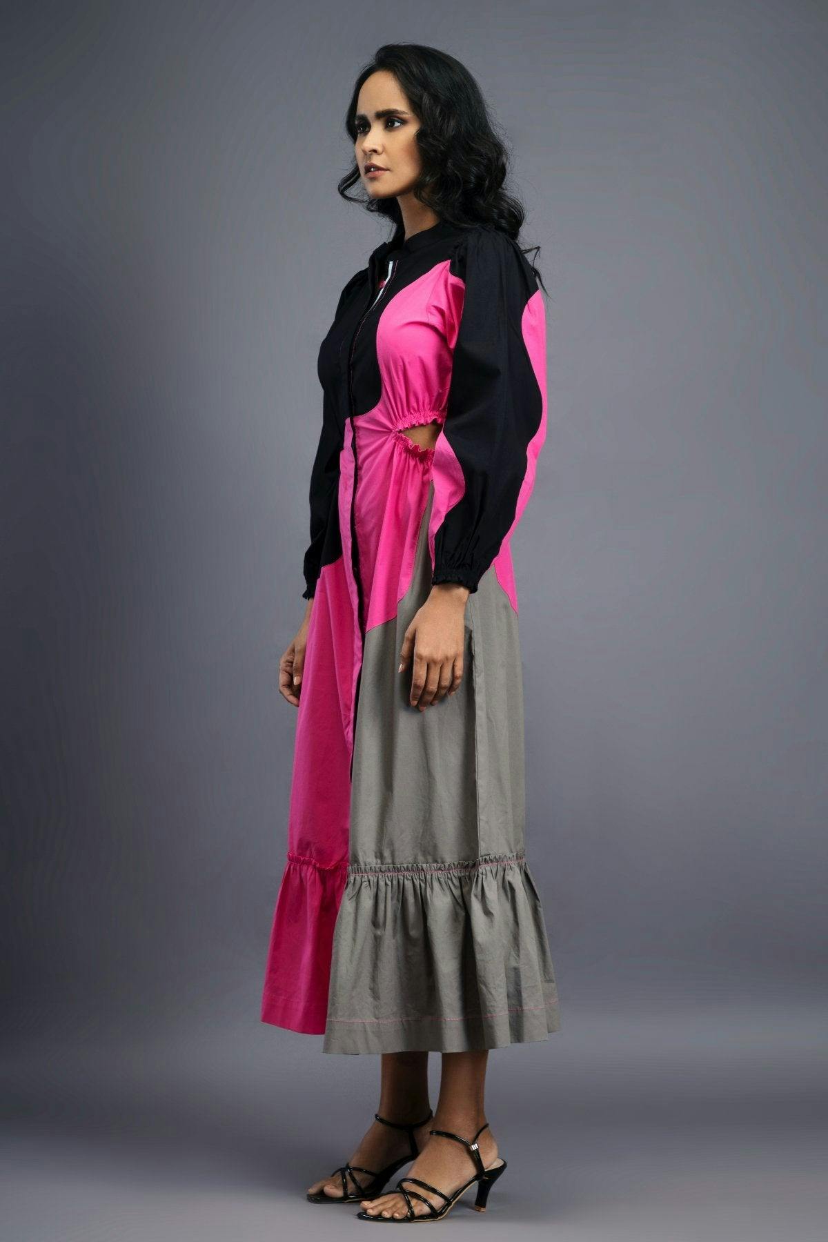 Thumbnail preview #2 for BB-1107-PG - Black Pink Maxi Shirt Dress