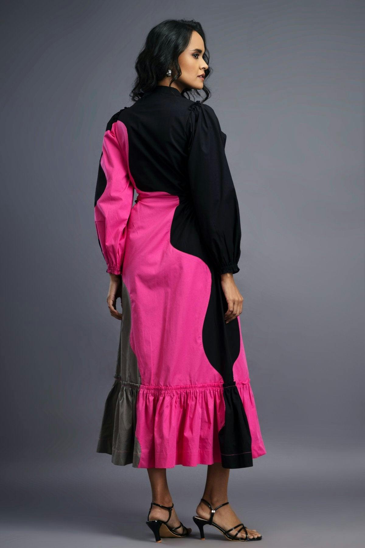 Thumbnail preview #3 for BB-1107-PG - Black Pink Maxi Shirt Dress