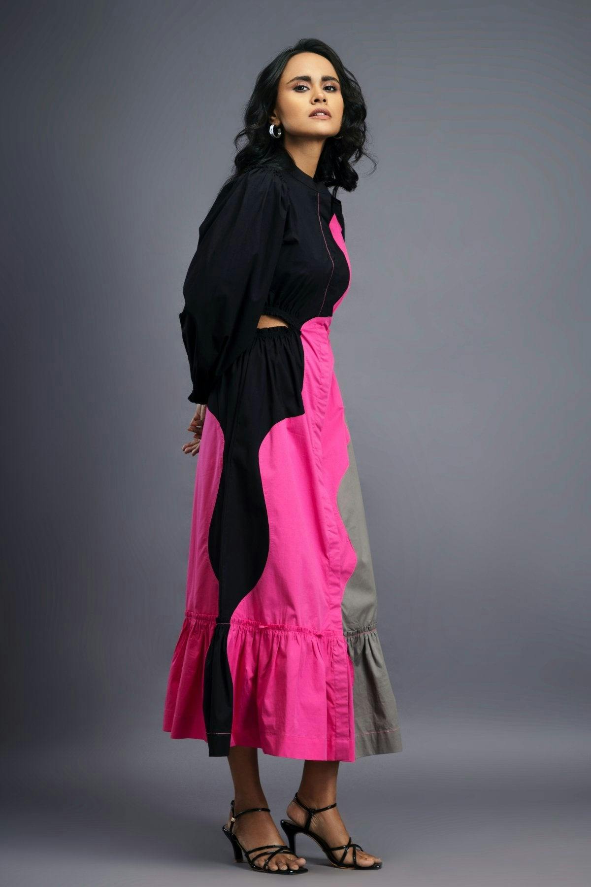 Thumbnail preview #1 for BB-1107-PG - Black Pink Maxi Shirt Dress