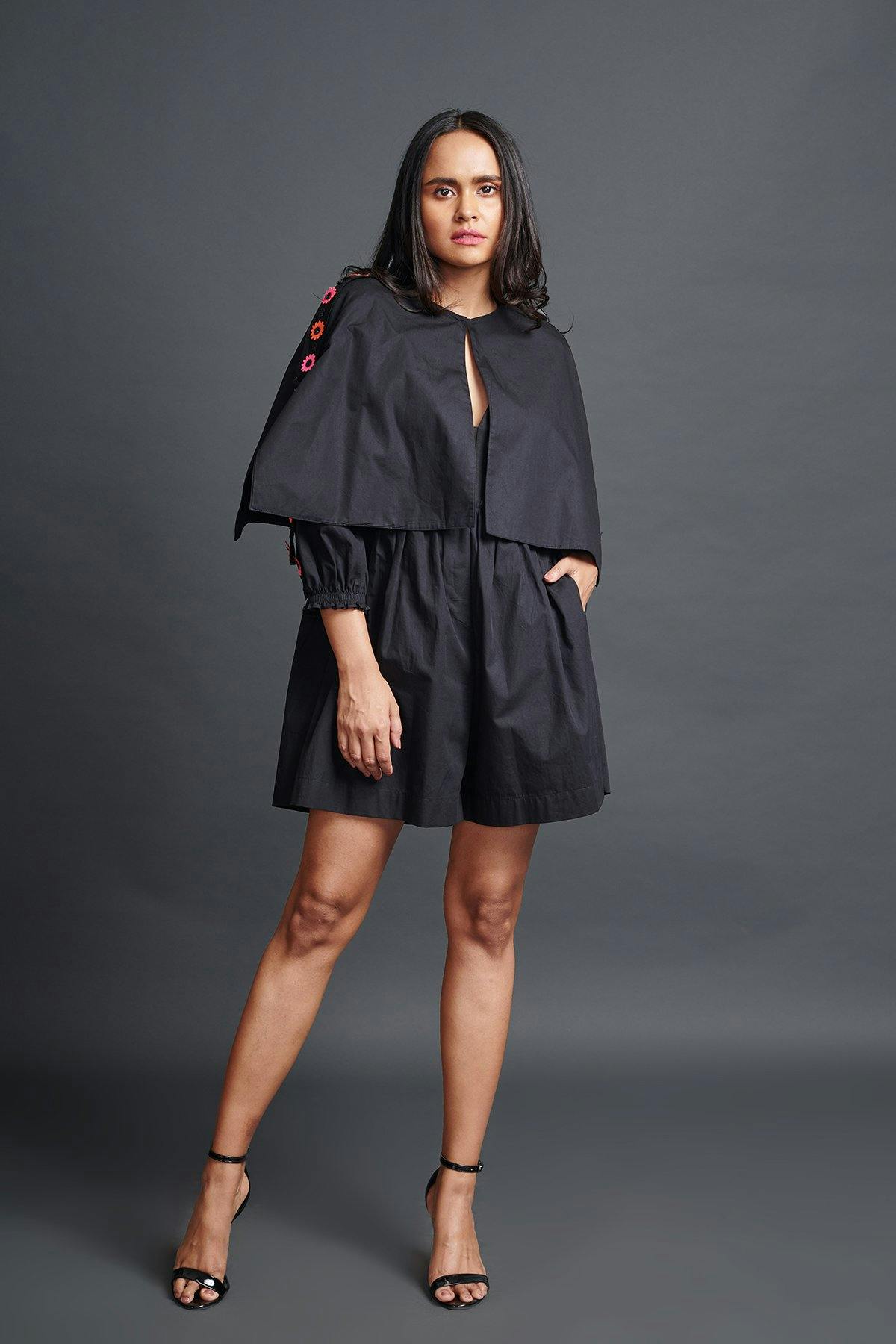black playsuit with embroidered, a product by Deepika Arora