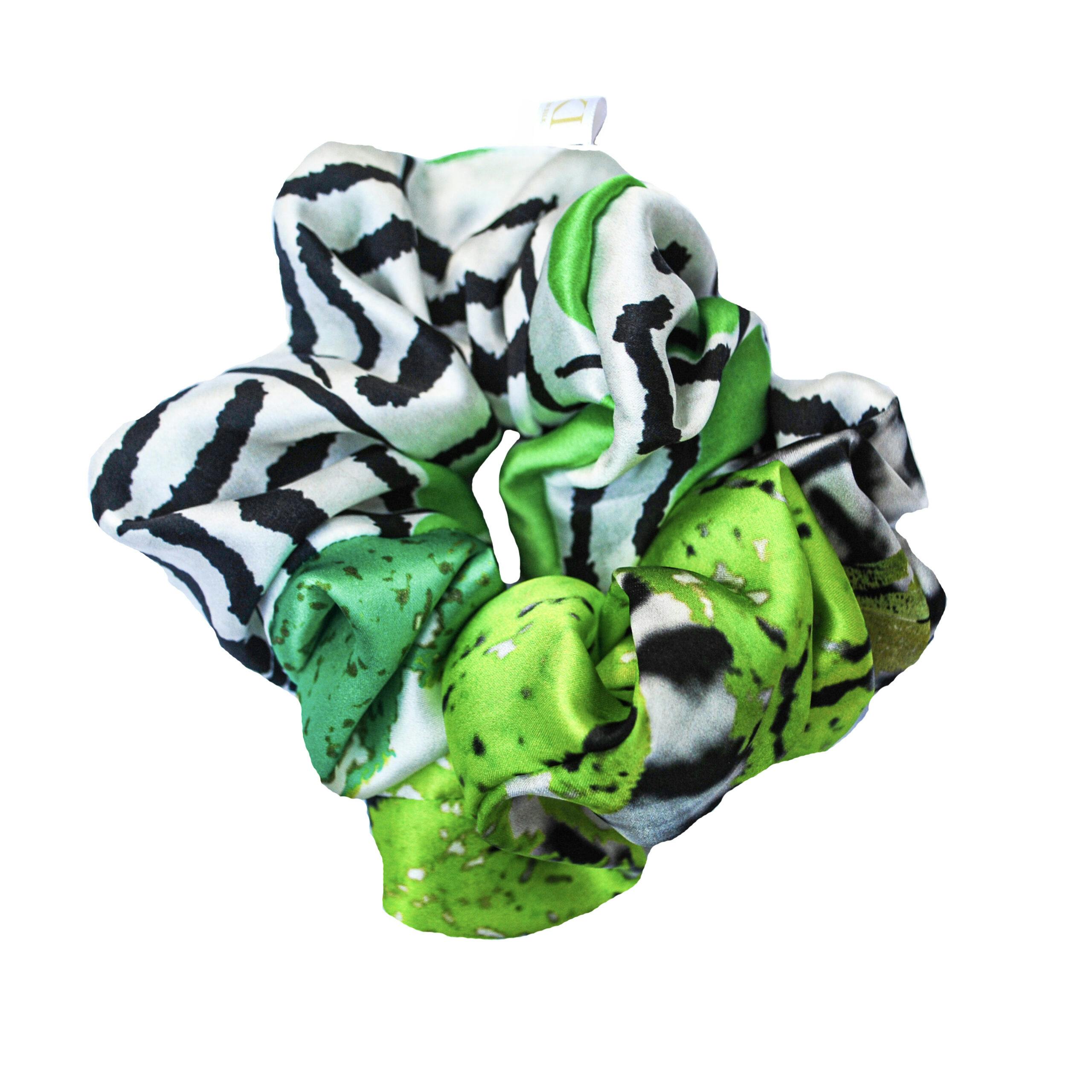 2x Zero waste green shade oversized scrunchies, a product by EKI SILK 