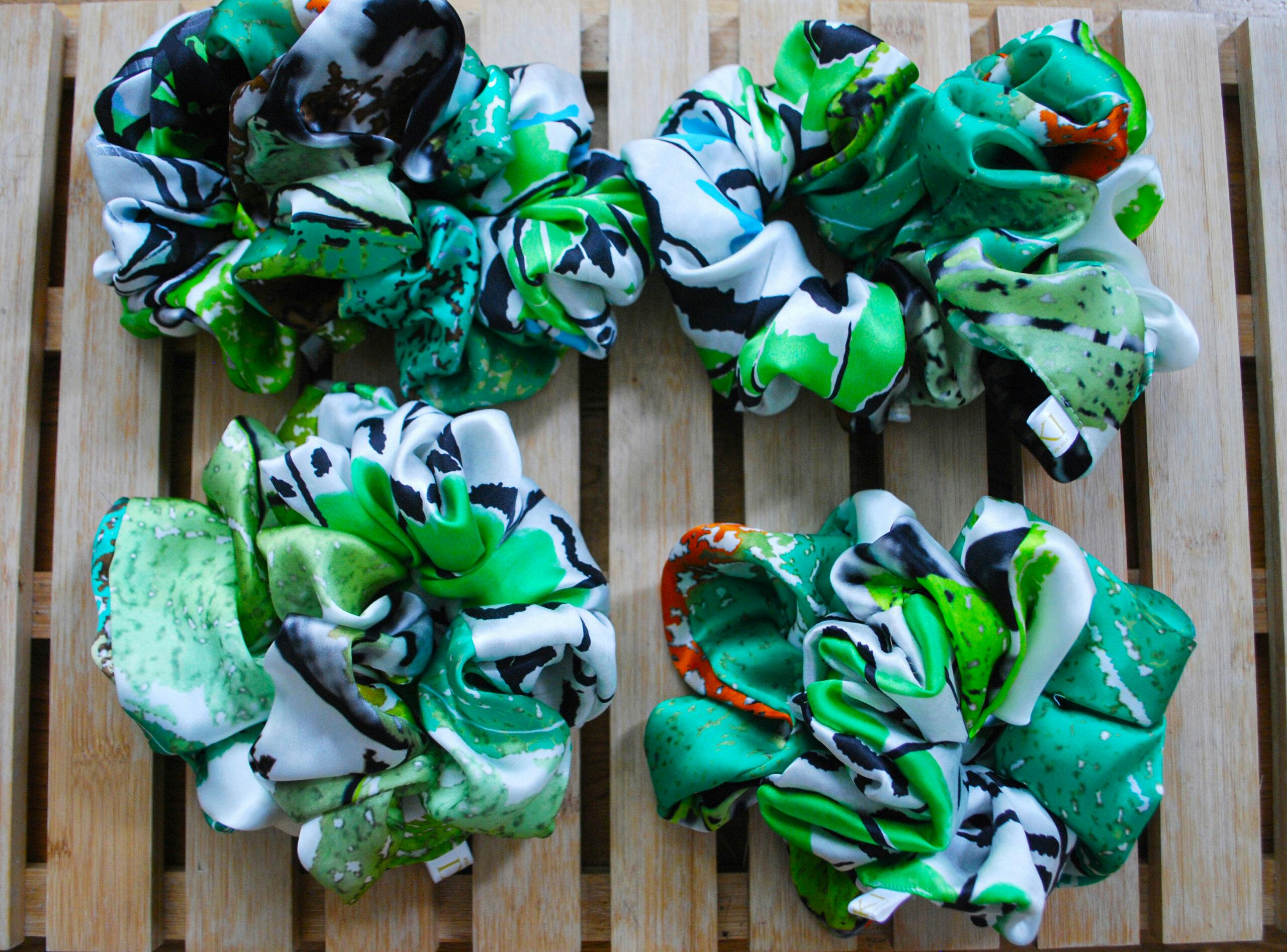 Thumbnail preview #3 for 2x Zero waste green shade oversized scrunchies