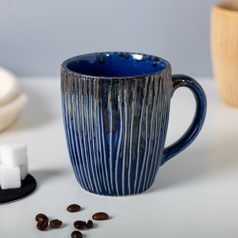 Blue Color Ceramic Coffee Mug with Striking Lines Design, a product by The Golden Theory