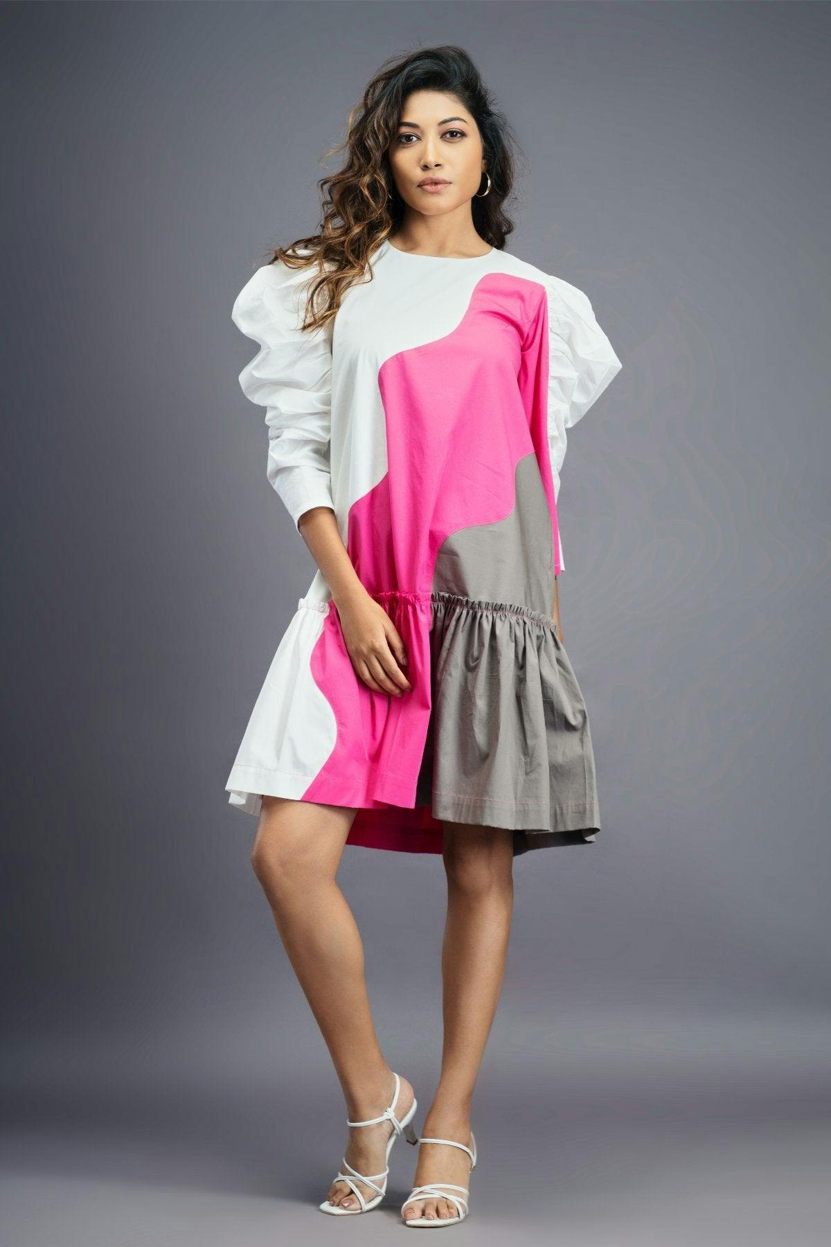 White Pink Short Dress With Frills, a product by Deepika Arora