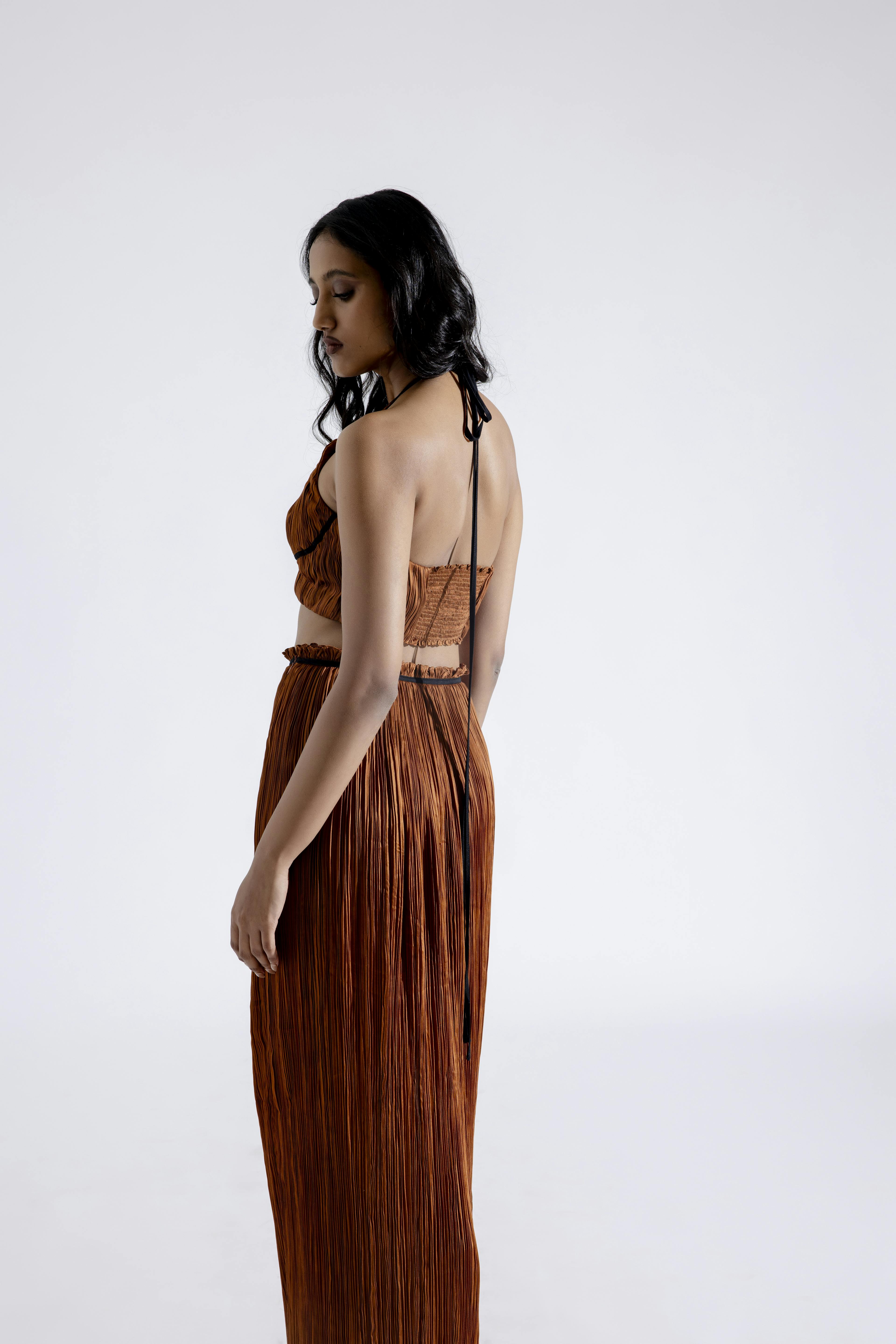 Thumbnail preview #2 for Bronze Ruched Halter Neck Crop Top