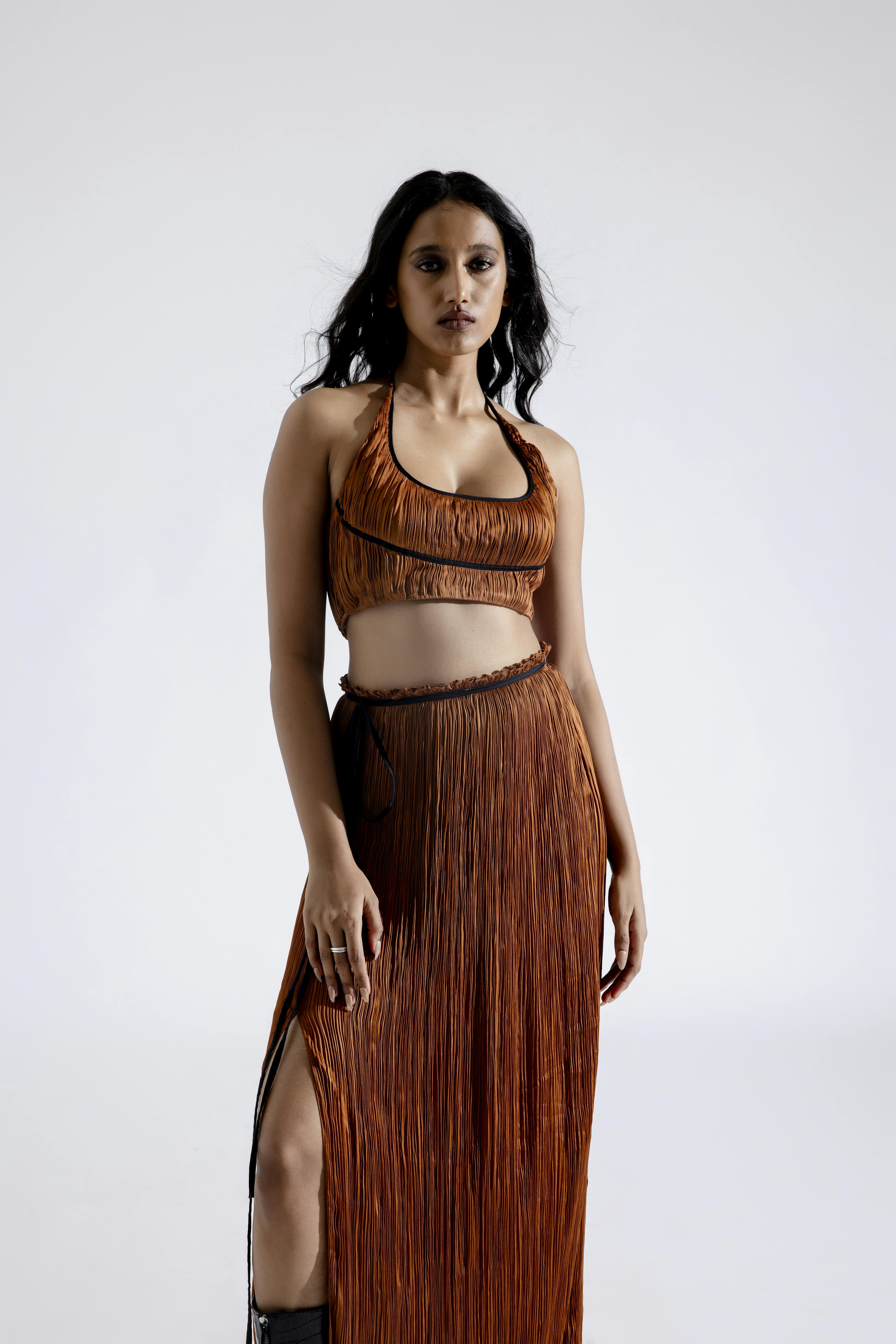 Bronze Ruched Halter Neck Crop Top, a product by AROKA