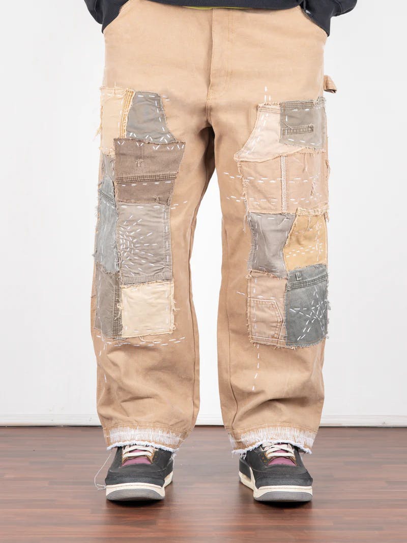Double Knee Brown Sashiko Denims, a product by TOFFLE