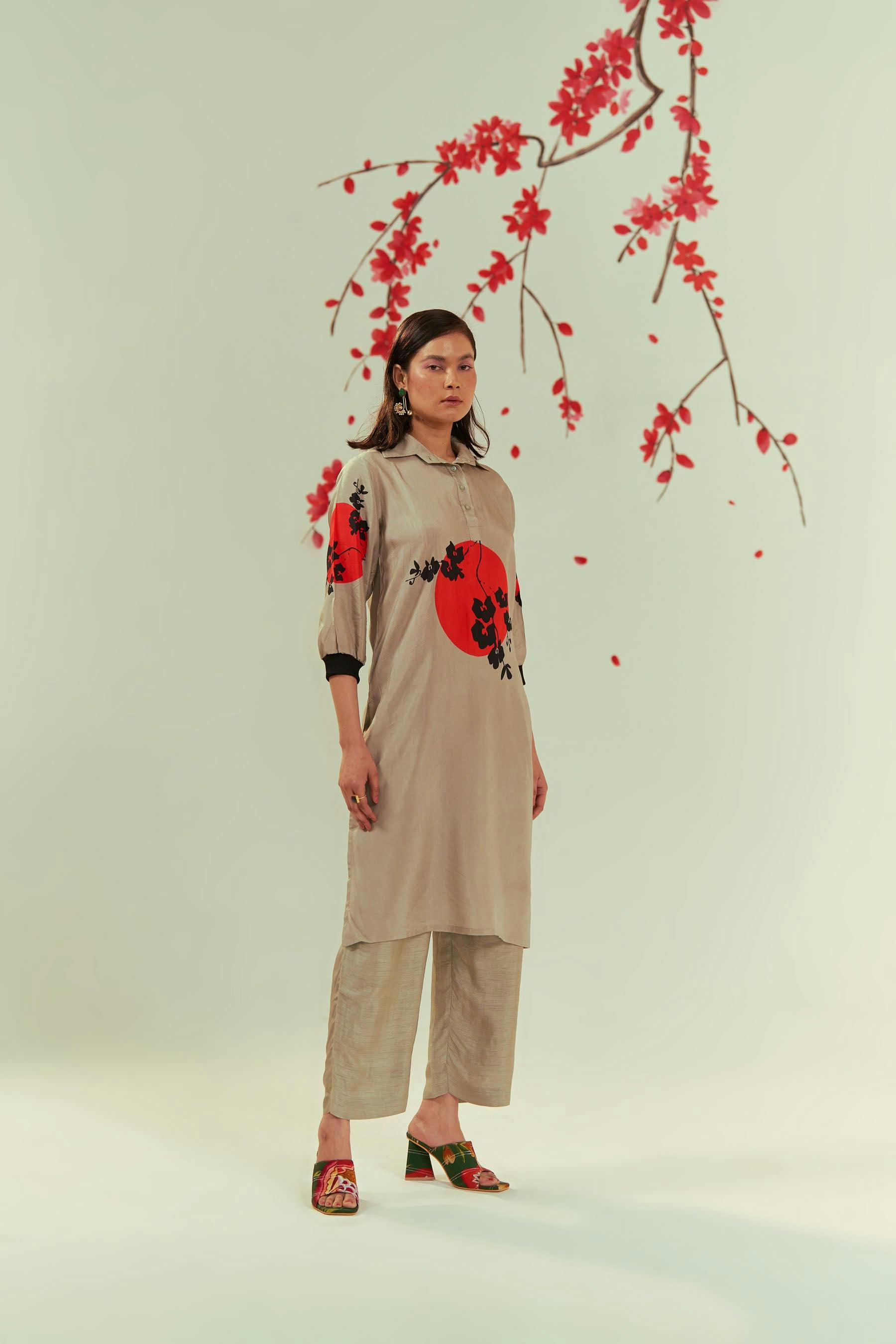 Yugen Bloom Collared Tunic Top And Pants Co-ord Set, a product by COEUR by Ankita Khurana
