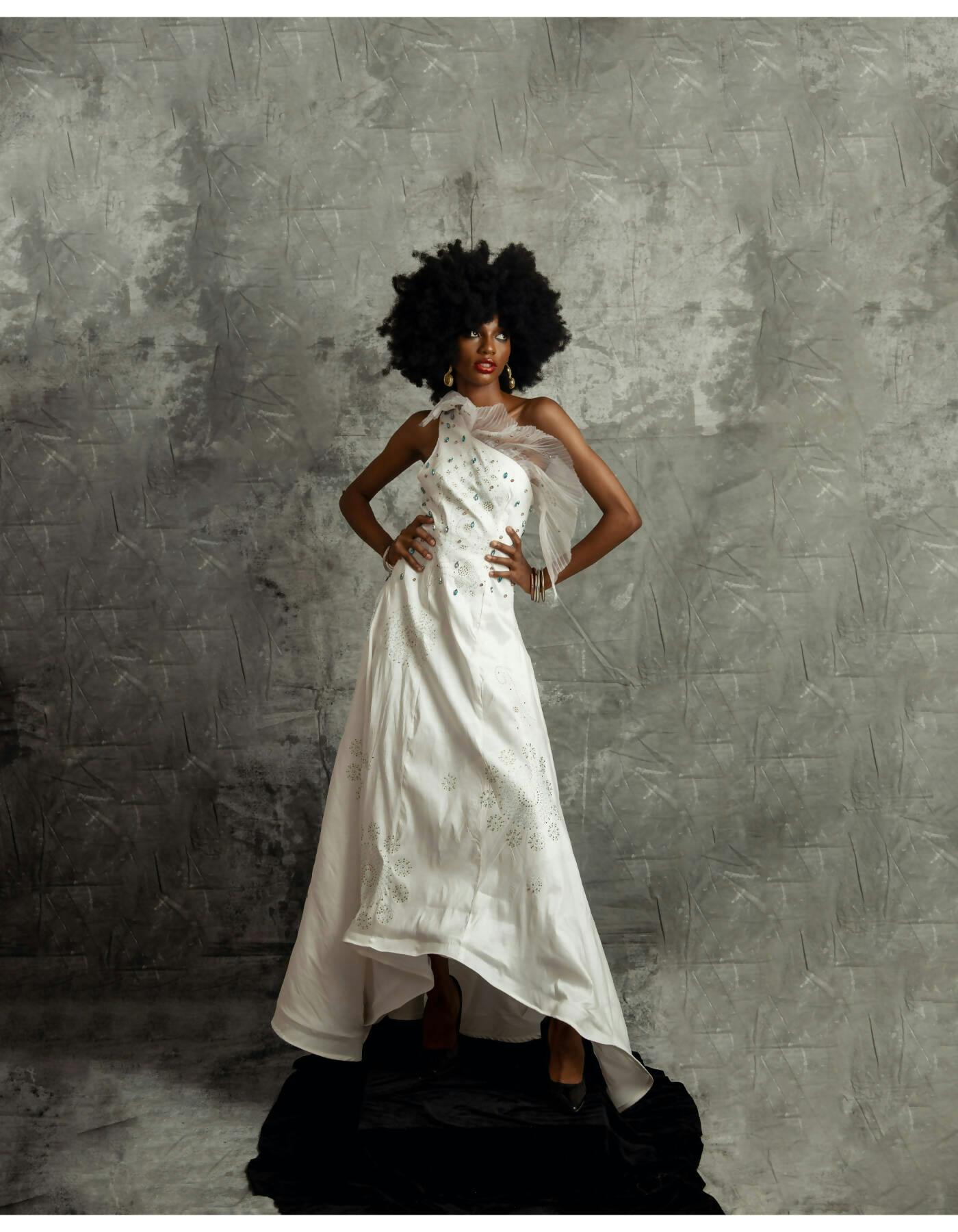 White Embellished One Shoulder Dress, a product by Joseph Ejiro