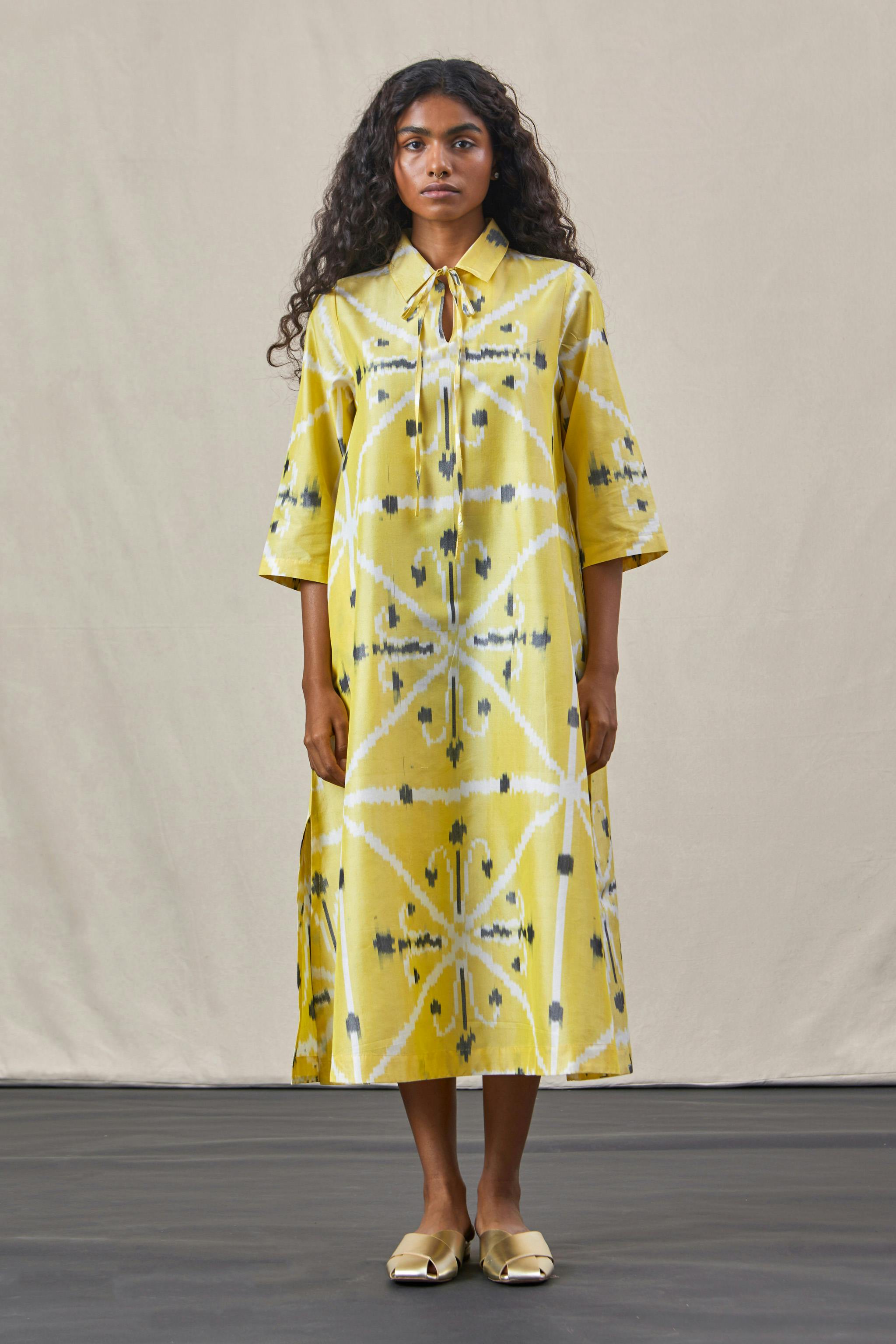 Kulaku - Ikat Dress Yellow, a product by The Summer House