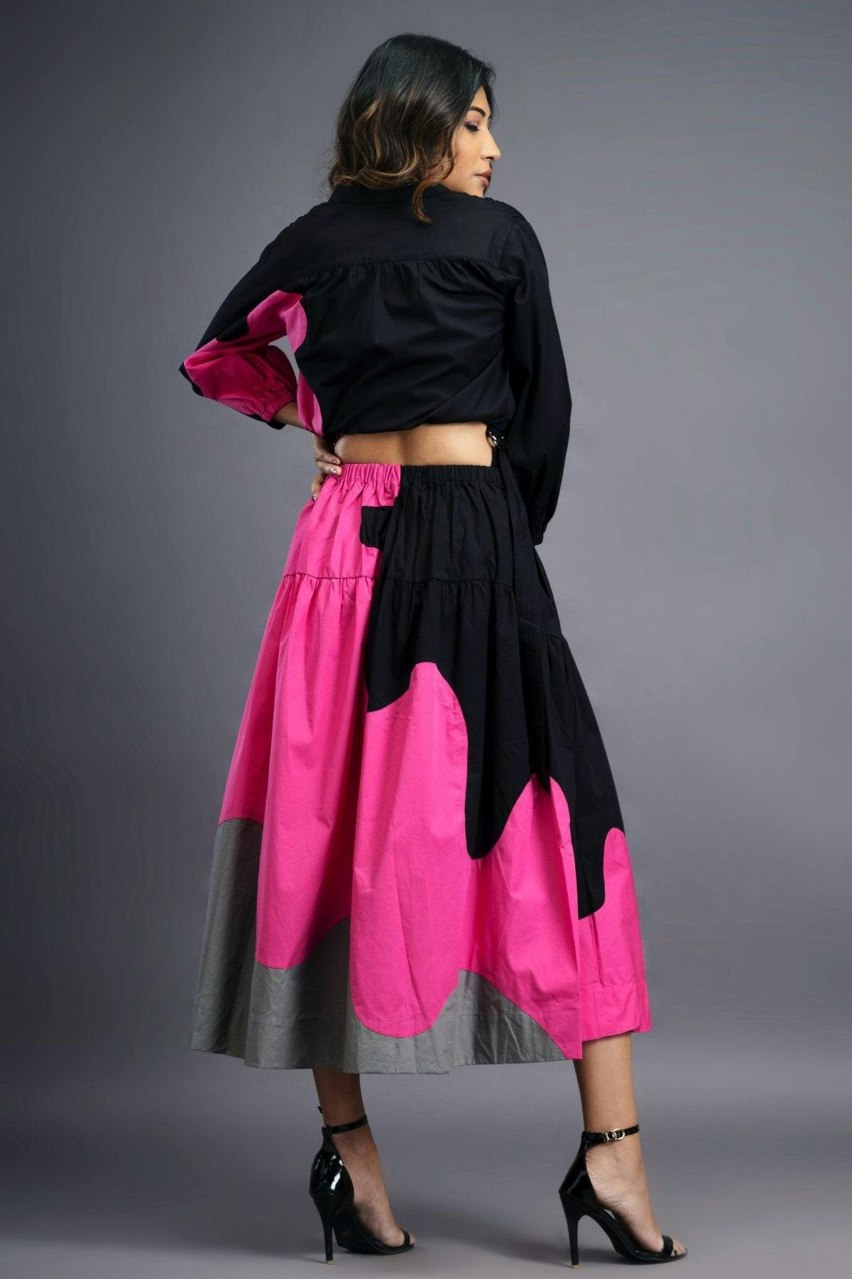 Thumbnail preview #1 for BB-1109-PG - Black Pink Shirt & Skirt Co-ord Set
