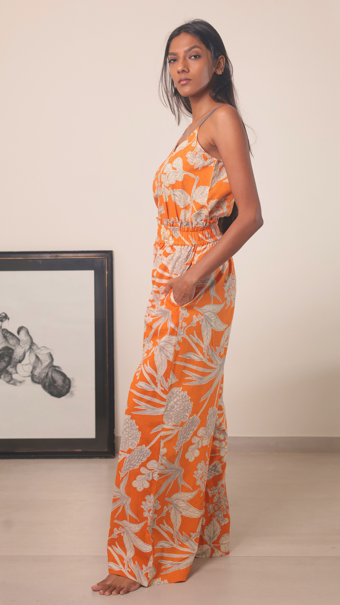 Thumbnail preview #2 for Chhaya Wide Leg Pant - Orange Kodi Flowers