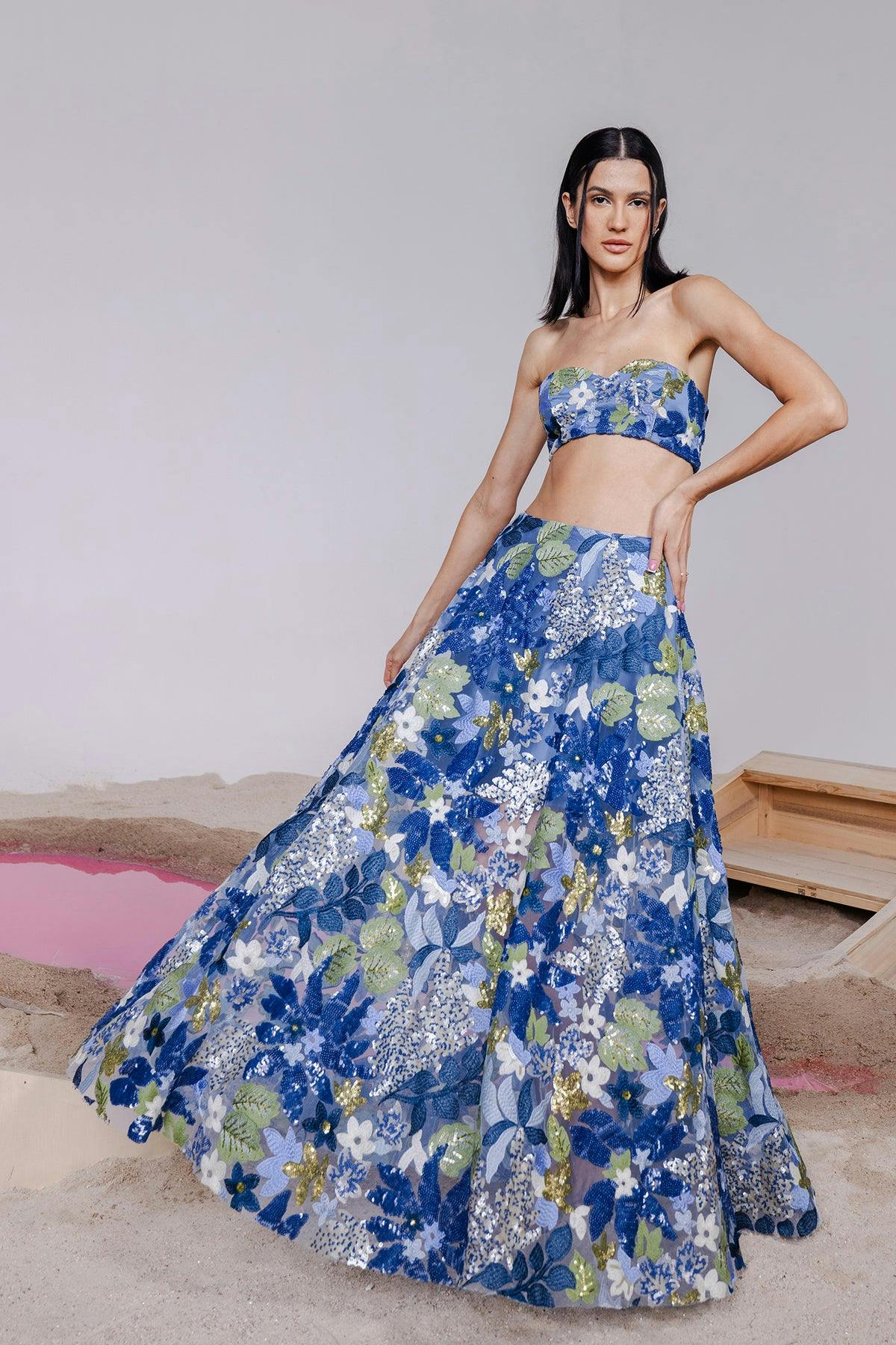 JUNO BLUE BRALETTE & A-LINE LONG SKIRT, a product by July Issue