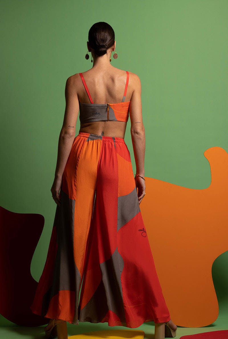 Thumbnail preview #3 for Orange-Grey-Red Women Bustier with Wide Legged Pants - ECLECTIC DREAM