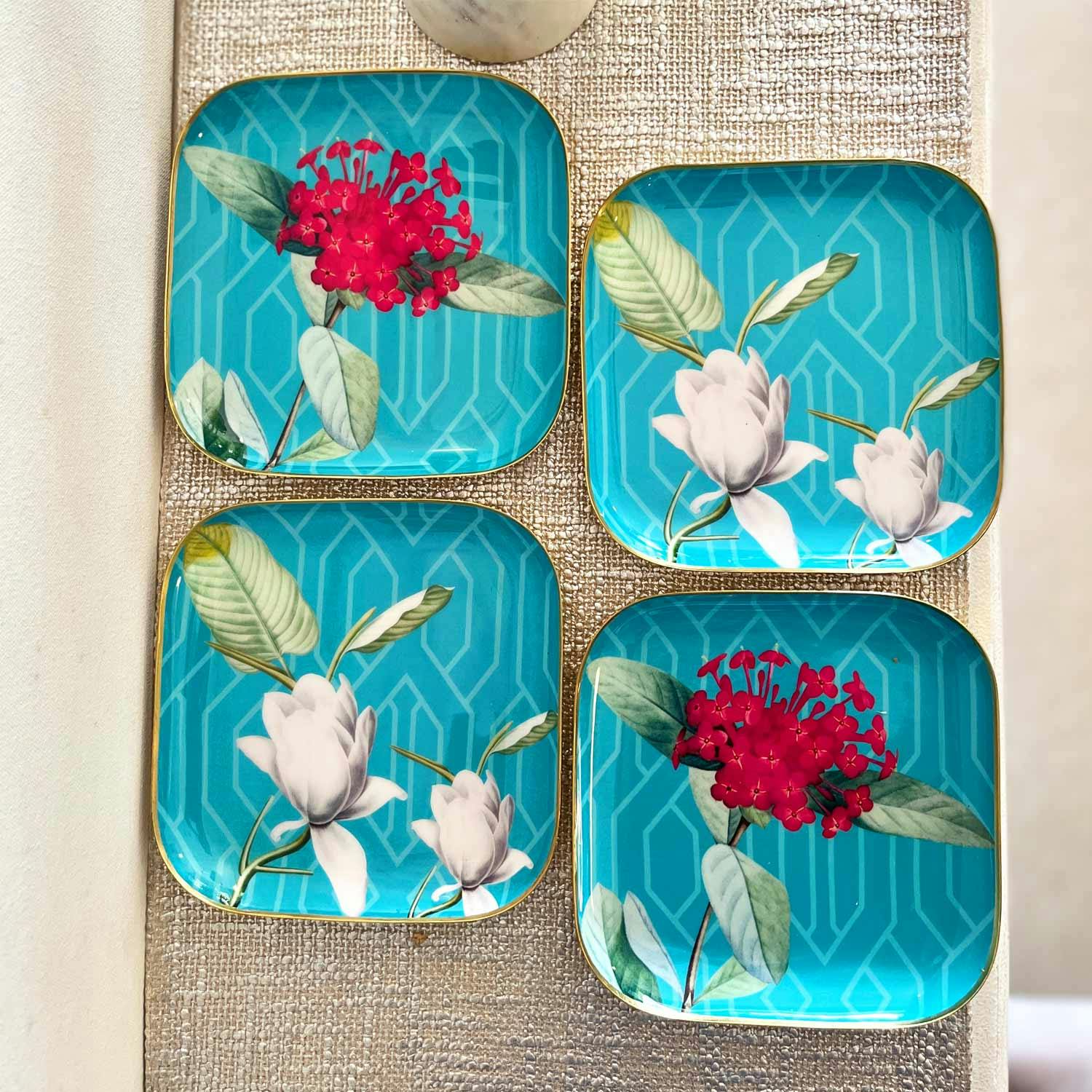 Square Quarter Plates, Set of 4 - Chilean Deco, a product by Faaya Gifting