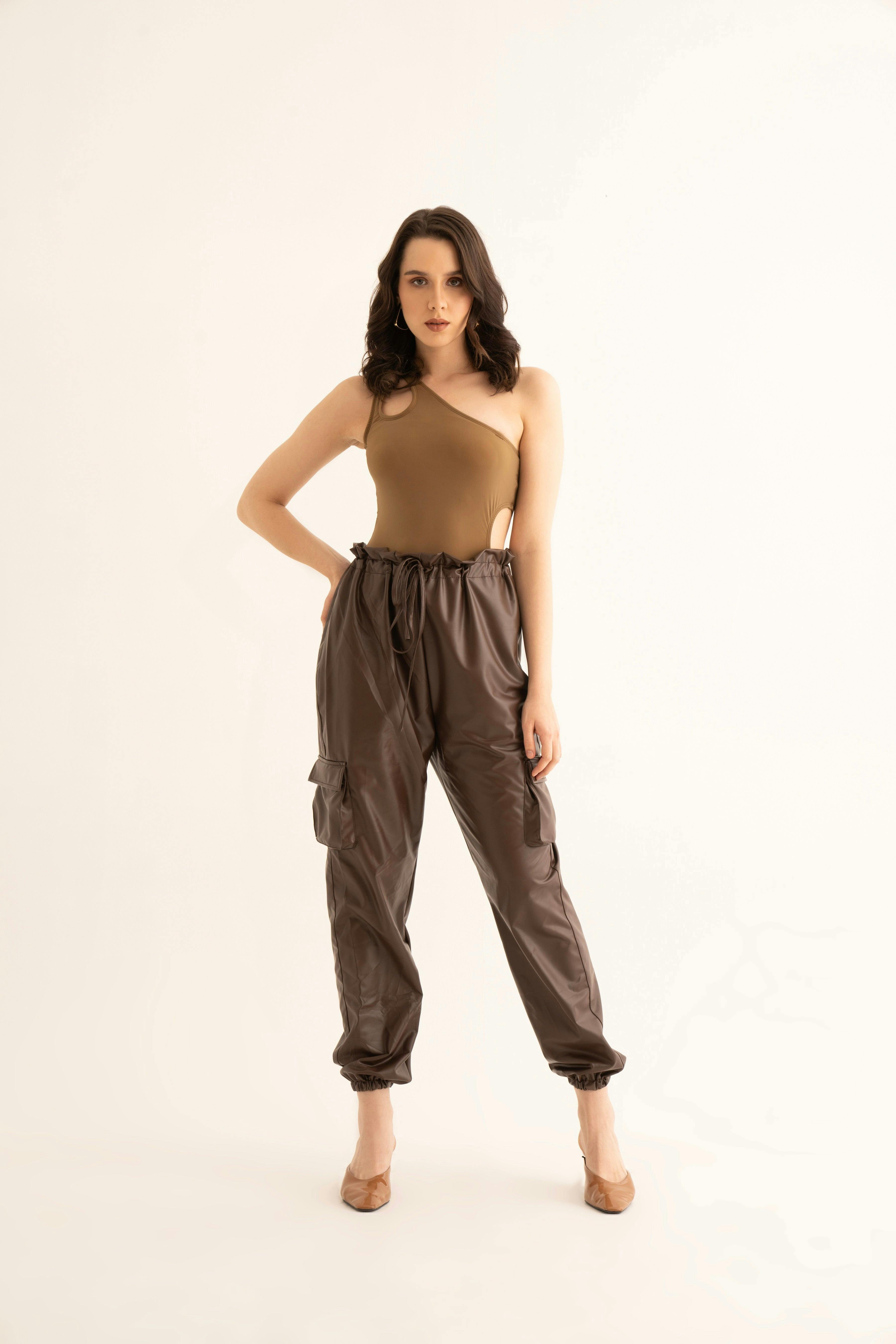 Thumbnail preview #0 for Brown Faux Leather Cargo Pants