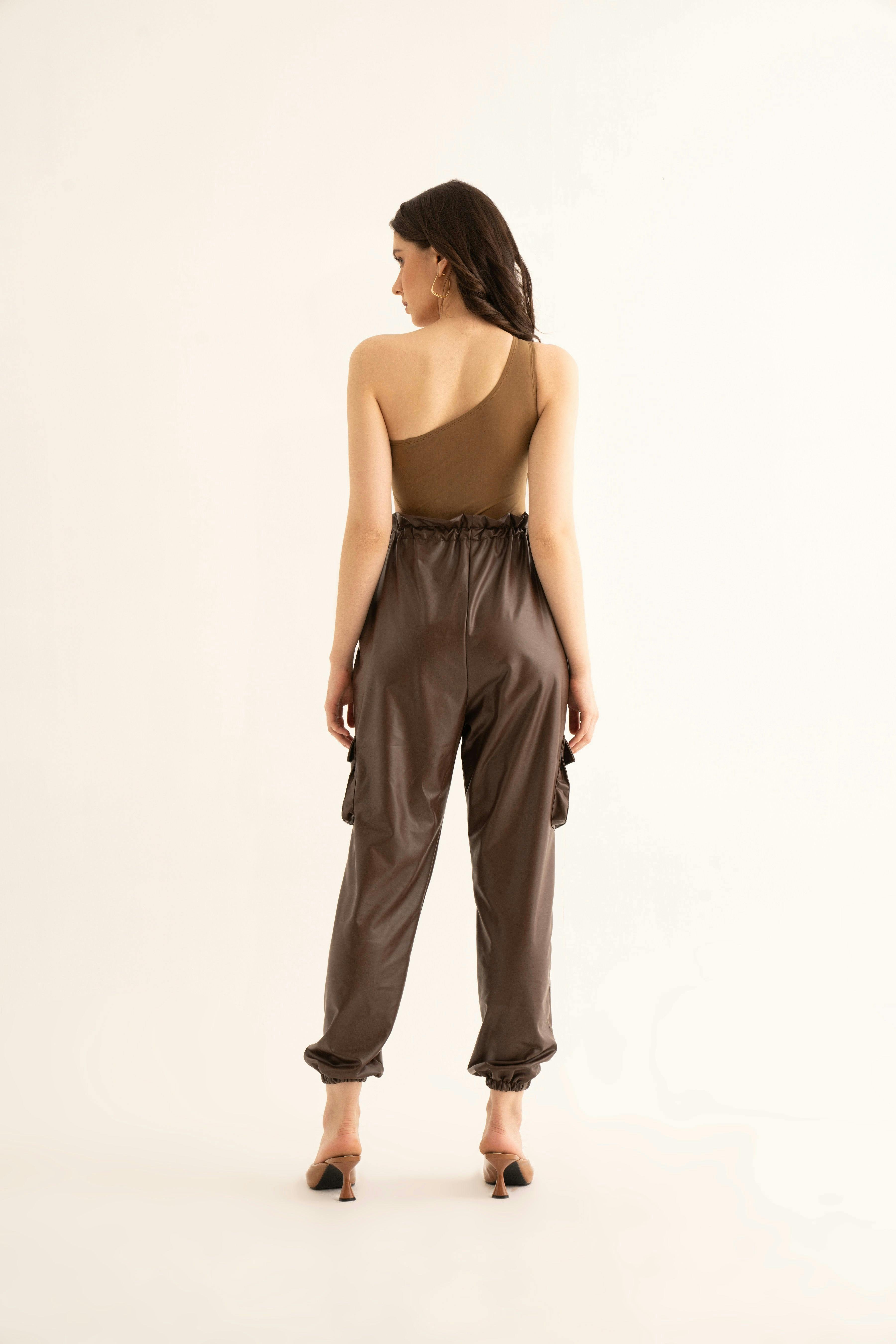Thumbnail preview #3 for Brown Faux Leather Cargo Pants