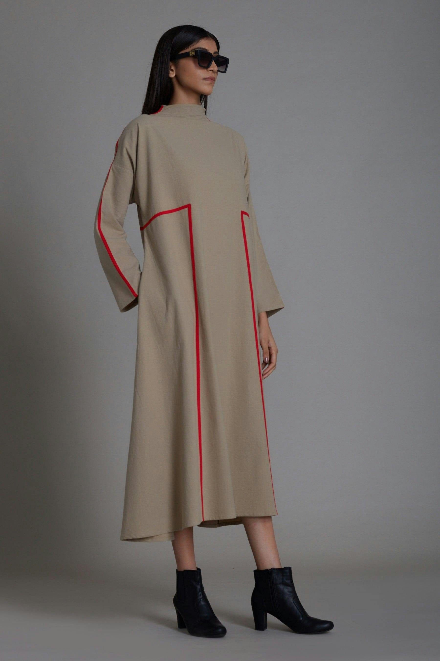 Beige & Red Piping Dress, a product by Style Mati