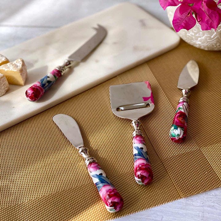 Cheese Knives, Set Of 4 - Tudor Blooms, a product by Faaya Gifting